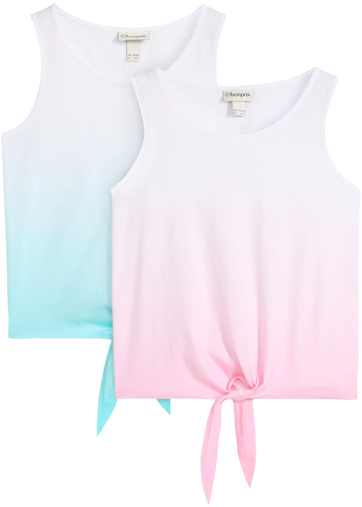 bonprix Shirttop Packung, 2er, ärmelloses Design, aus Baumwolle, im 2er Pack, mit Knoten-Detail