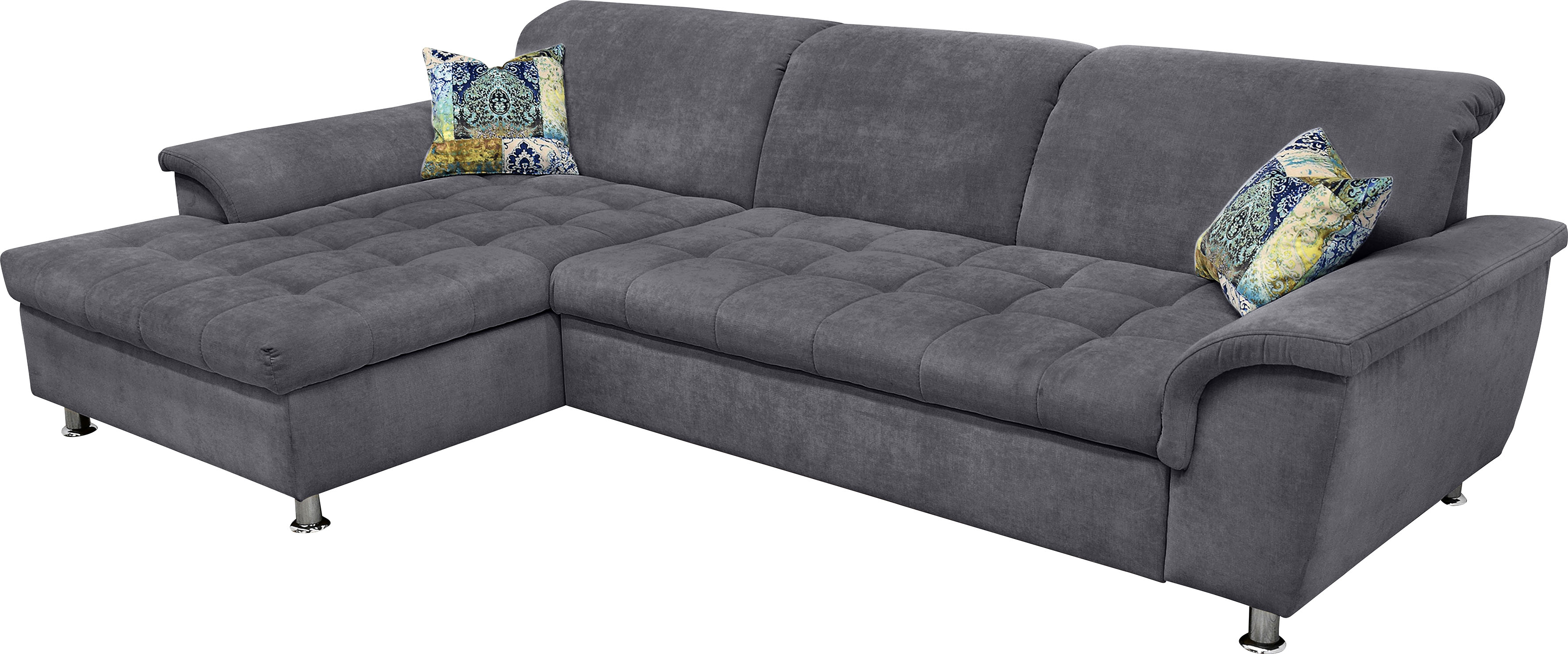 DOMO collection Ecksofa "FRANZI 278x162 cm, L-Form, bequem, belastbar bis 140 kg/Sitz" Chenille, dunkelgrau