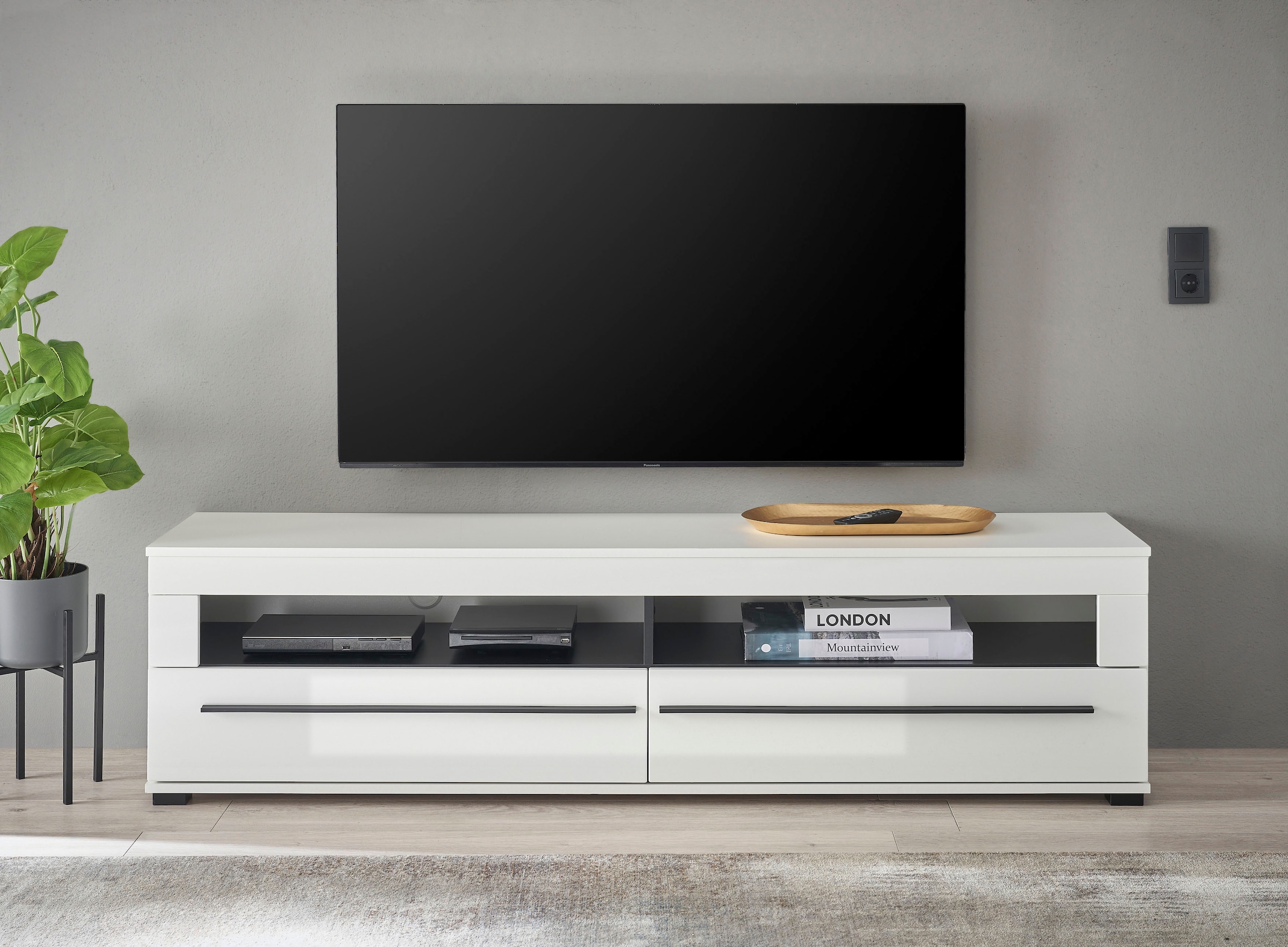 "Lowboard HOME AFFAIRE ""Cantara, TV-Unterteil modern, Kommode in Eiche Evoke, Weiß o Kaschmir"", weiß, B:180cm H:47cm T:42cm, Holzwerkstoff