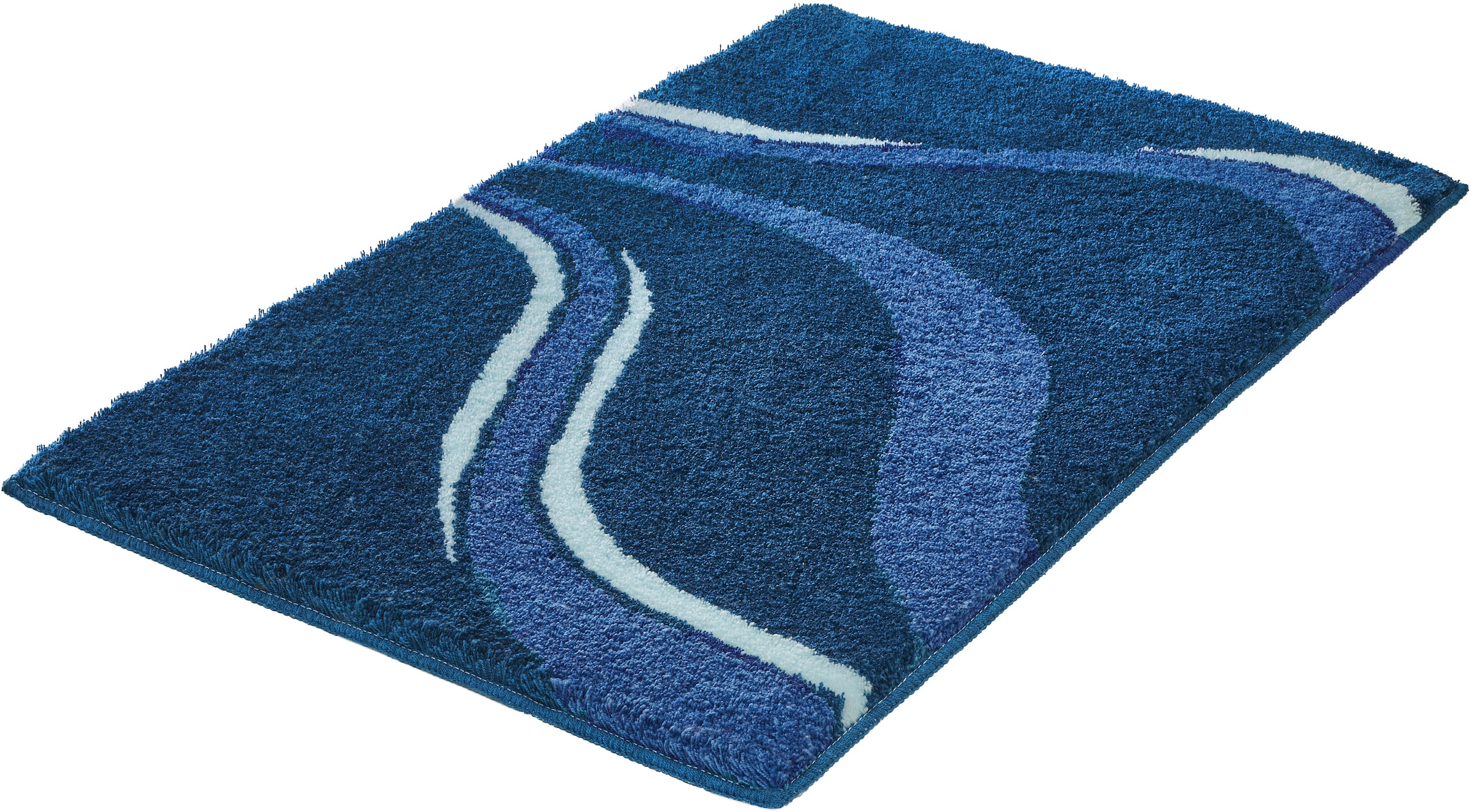 Kleine Wolke ""Vento", Badvorleger, Badezimmer Teppich" Höhe 20 mm rutschhemmend beschichtet fußbodenheizungsgeeignet Badteppich, modernes Welledesign, besonders weich