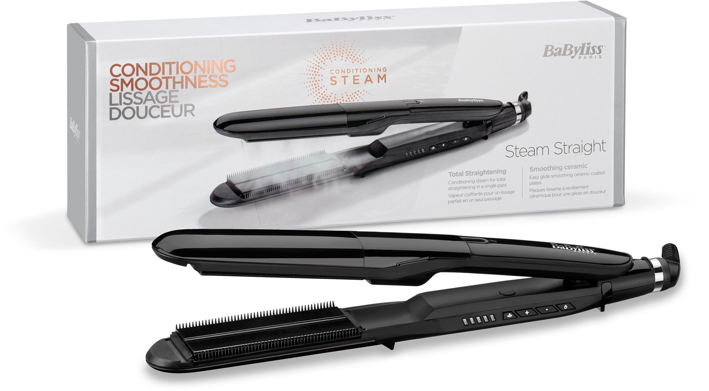 BABYLISS Glätteisen "ST492E Steam Straight", schwarz, B:37cm H:13cm T:7cm, Glätteisen, Dampfglätteisen