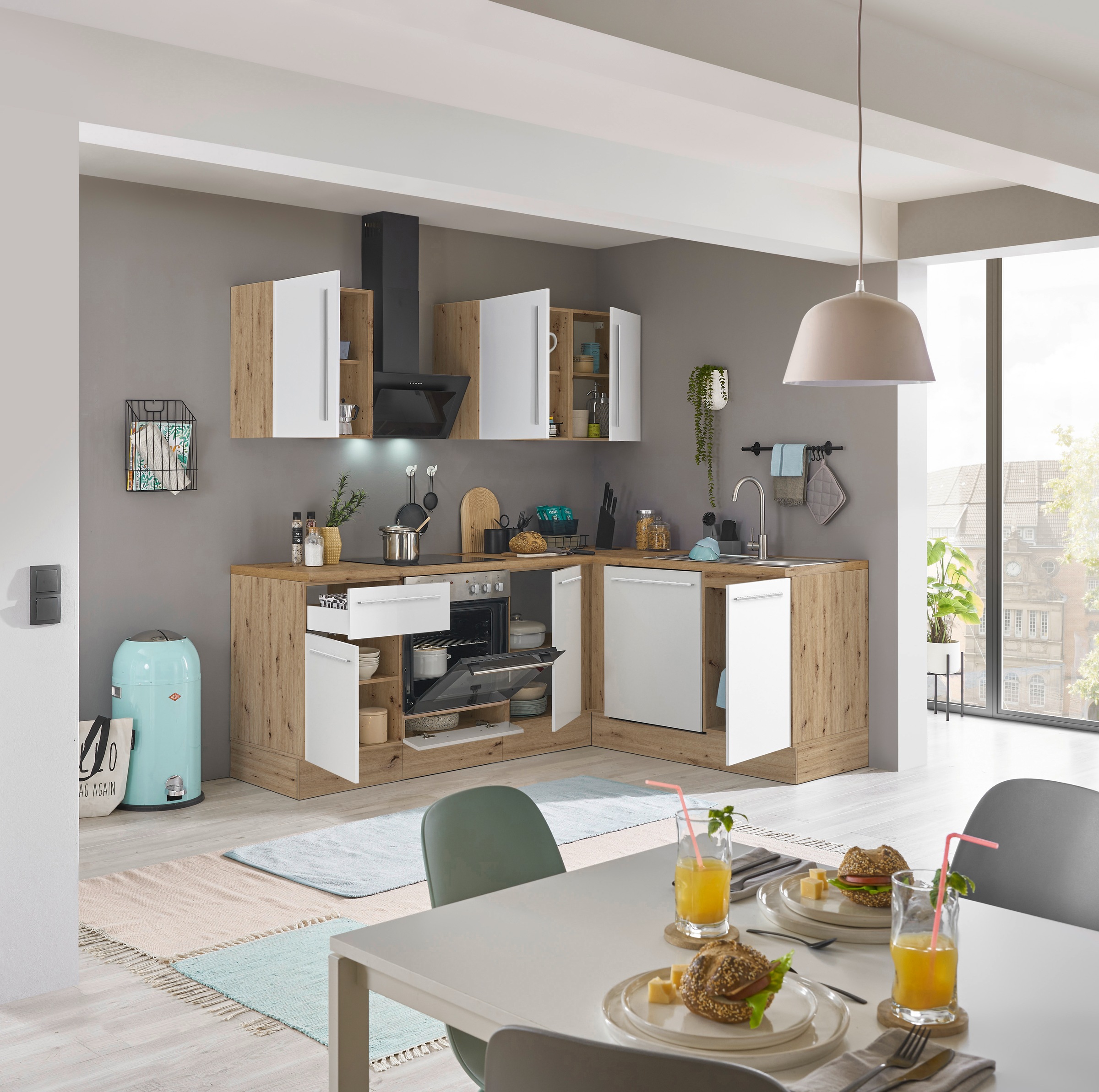 KOCHSTATION Winkelküche »Florida, Stellbreite 220x175 cm«, wahlweise mit E-Geräten, mit Softclose für Türen und Schubkästen