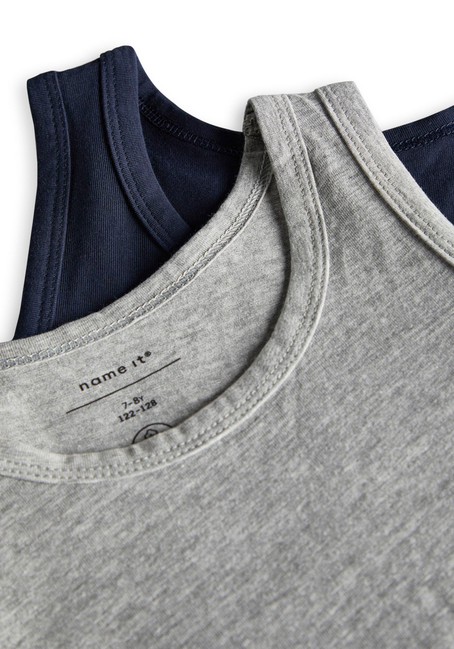 Unterhemd NAME IT "NKMTANK 2P für Jungen mit Rundhals und elastischem Tragekomfort", Jungen, Gr. 92, 2 Stk., N-Gr, grau (grau melange), Jersey, Obermaterial: 95% Baumwolle, 5% Elasthan, meliert, normal, Rundhals, Unterhemden Unterhemd, normal, Jersey, ein 4