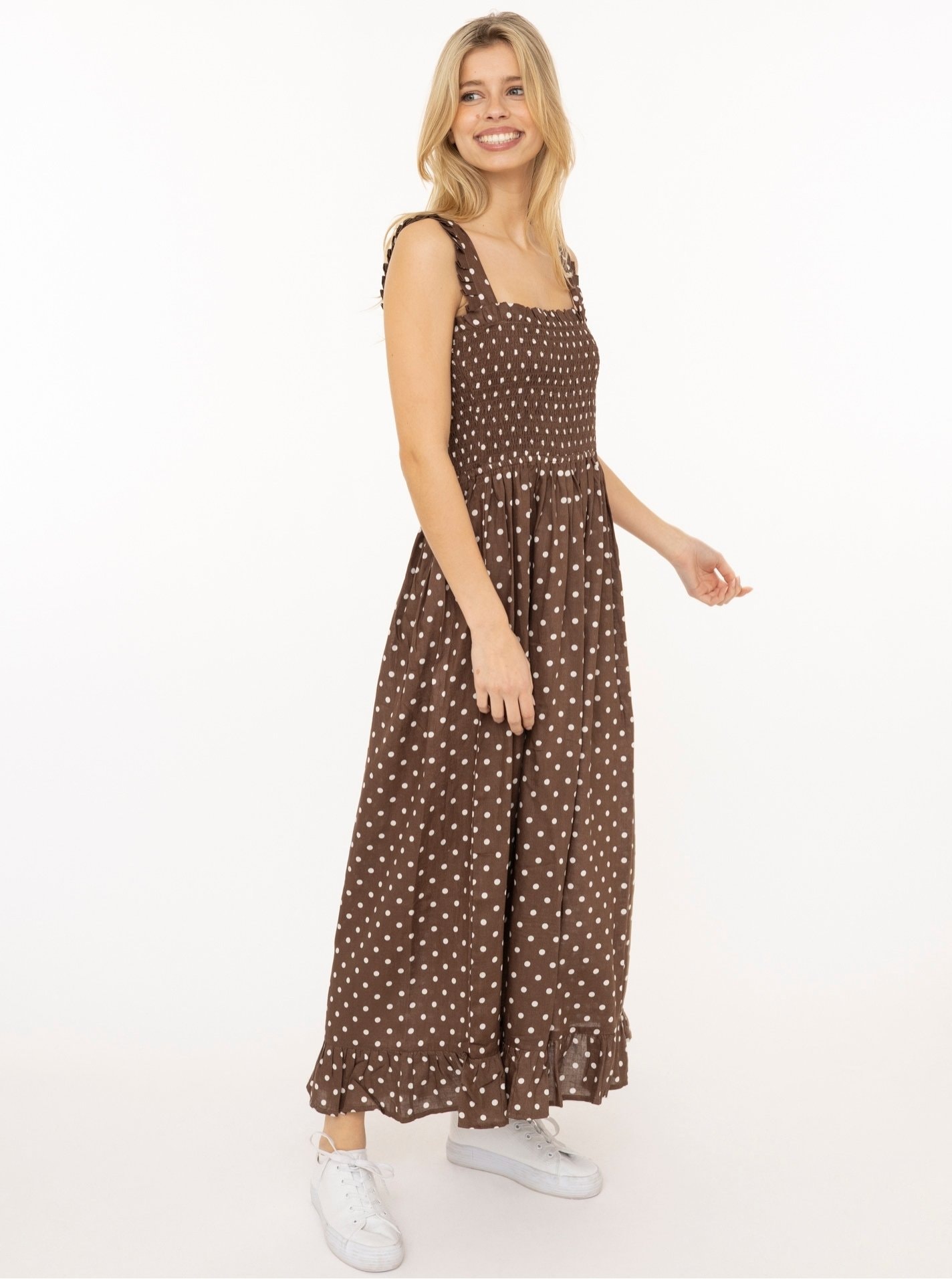 Zwillingsherz Maxikleid ""Classic Dots"" knöchellang, breite Träger, mit Pu günstig online kaufen
