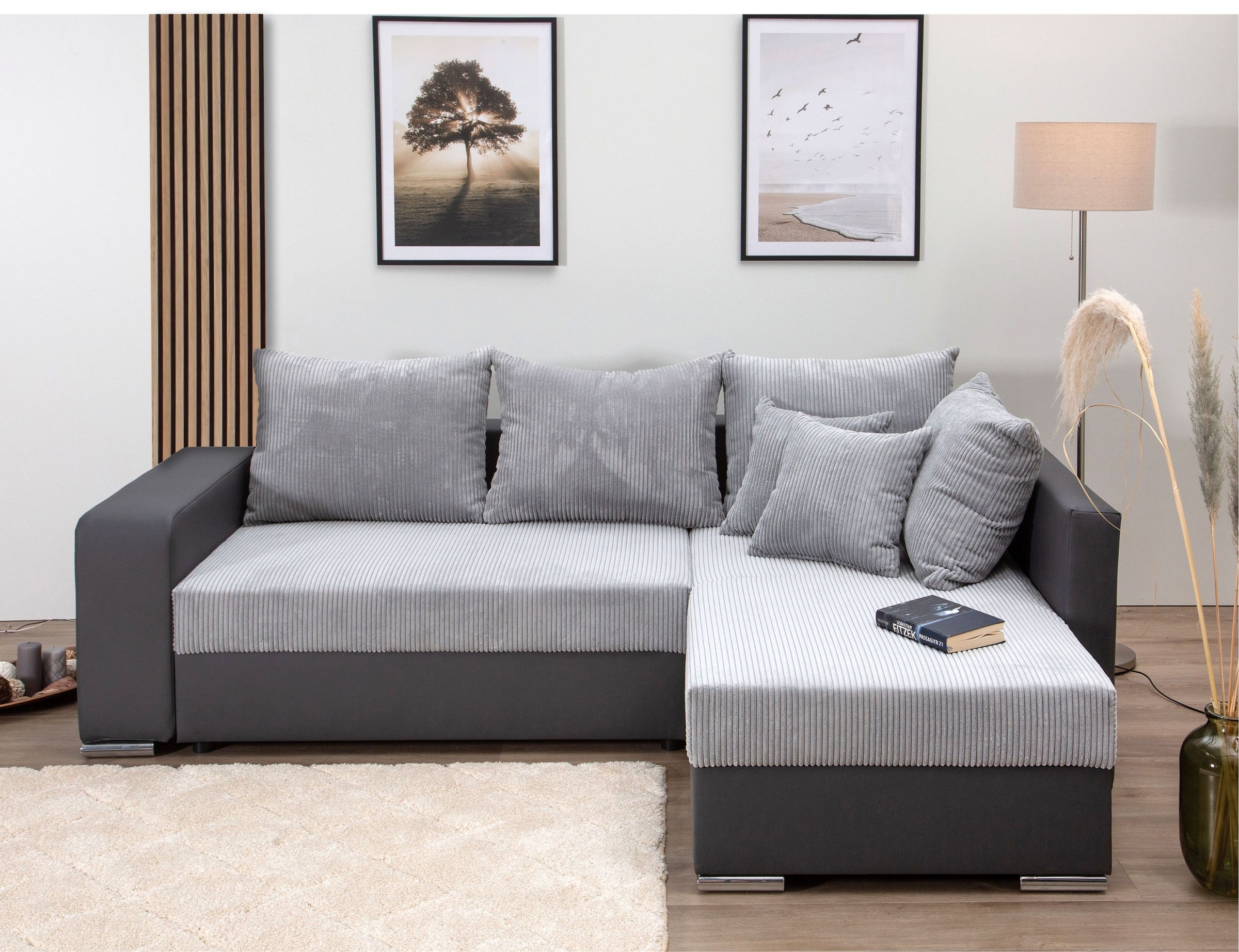 COLLECTION AB Ecksofa "L-Form" Regalarmlehne mit LED RGB Beleuchtung,Bettfu günstig online kaufen