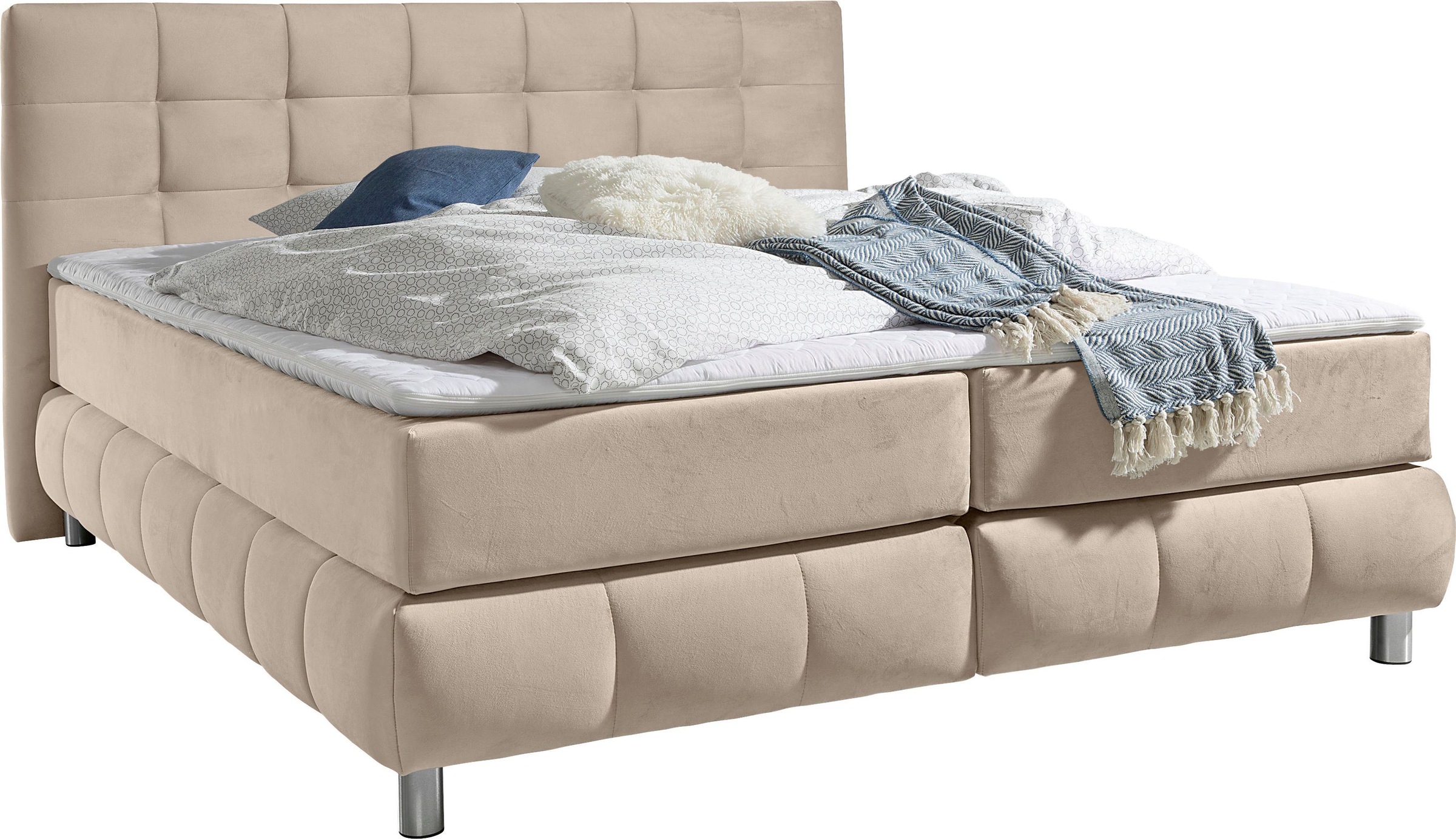 andas Boxspringbett »Salo XXL«, in Samtoptik oder Struktur, 6 Breiten in Überlänge 220cm, 4 Härtegrade