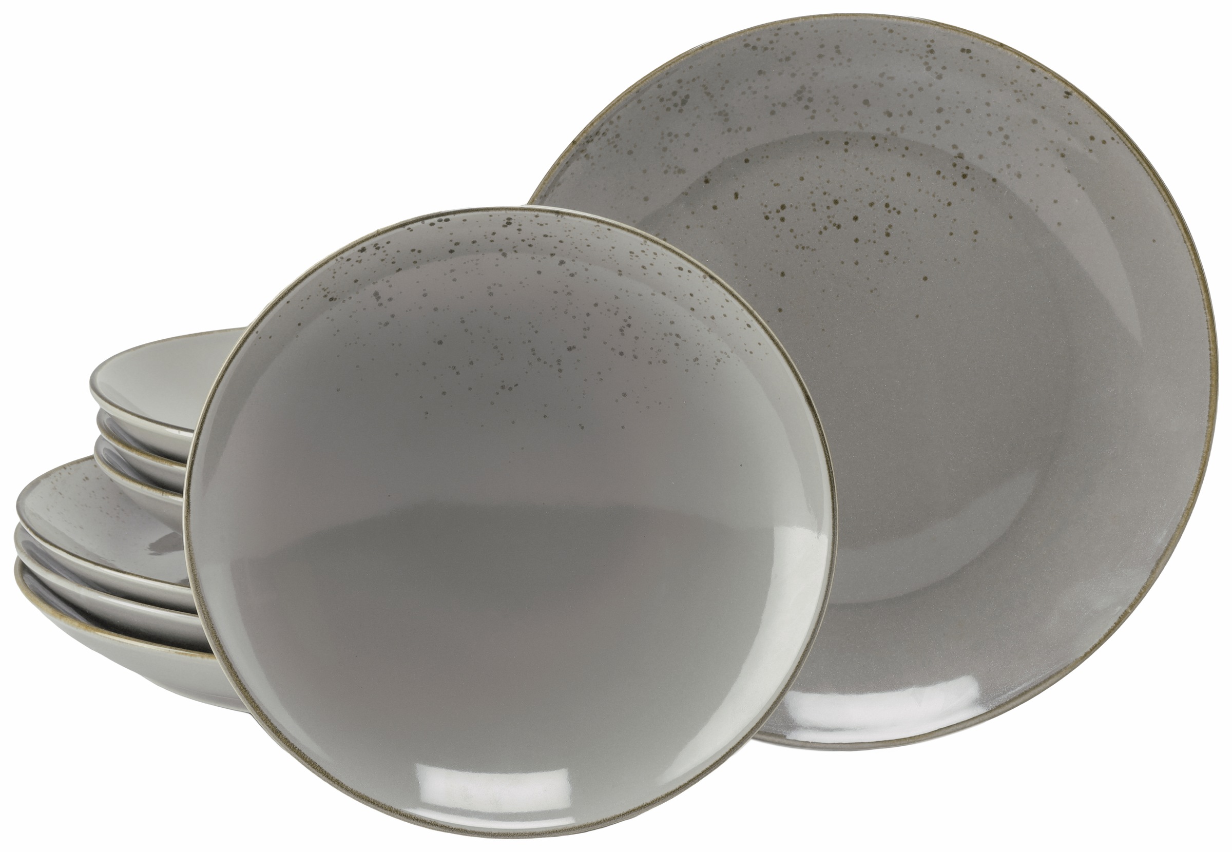 CreaTable Tafelservice "Nature Collection, Service, Teller-Set, 8-tlg." Handgemalte Sprenkel und Ränder, Reaktivglasur