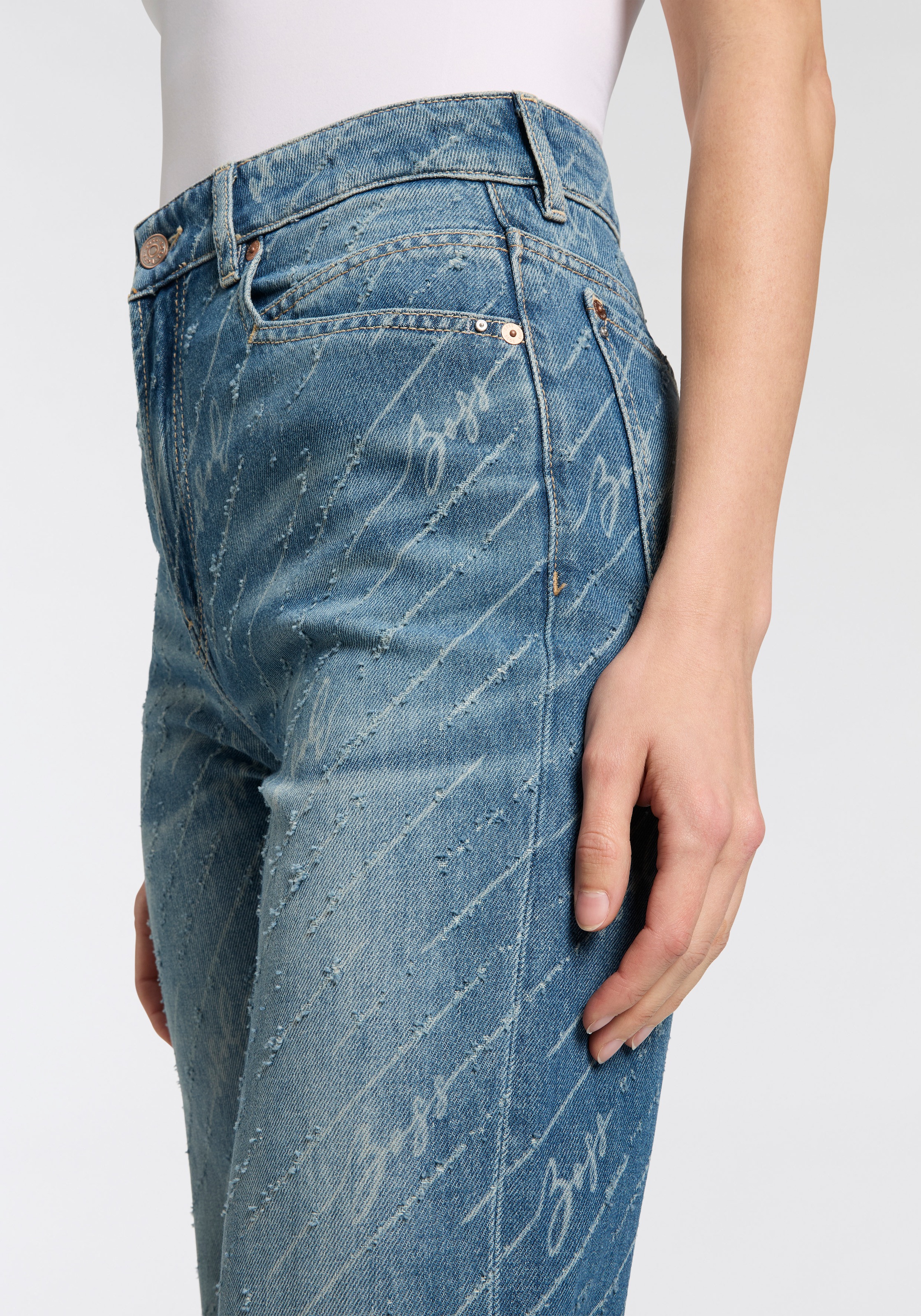 Thumbnail - BOSS ORANGE Straight-Jeans "Ada High Rise Slim Premium Damenmode" mit All-Over Druck