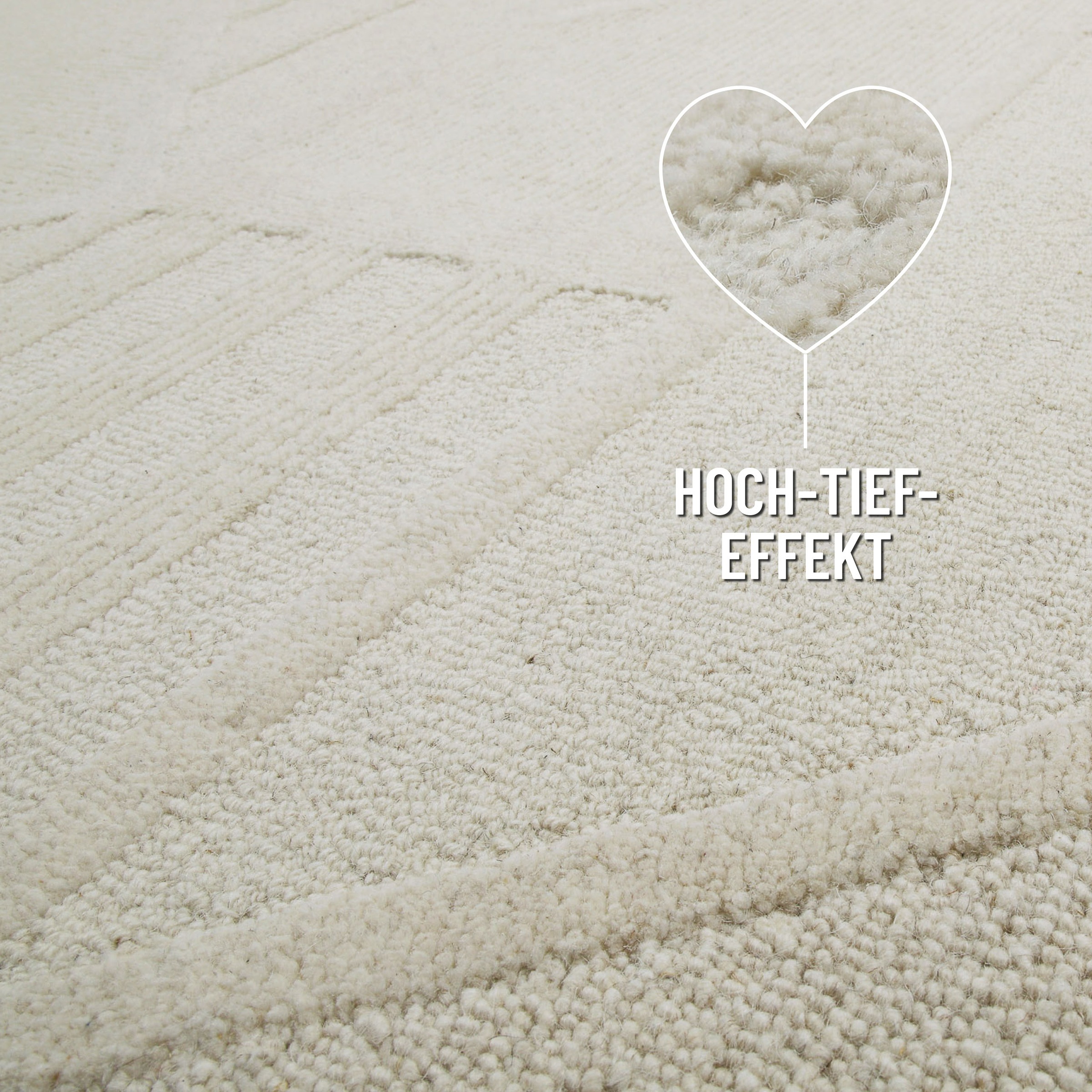 Wecon home Wollteppich »Hamptons FIVETEEN«, rechteckig, 15 mm Höhe, Läufer, Schurwolle, Kurzflor, Wohn- & Schlafzimmer, Hoch-Tief-Effekt