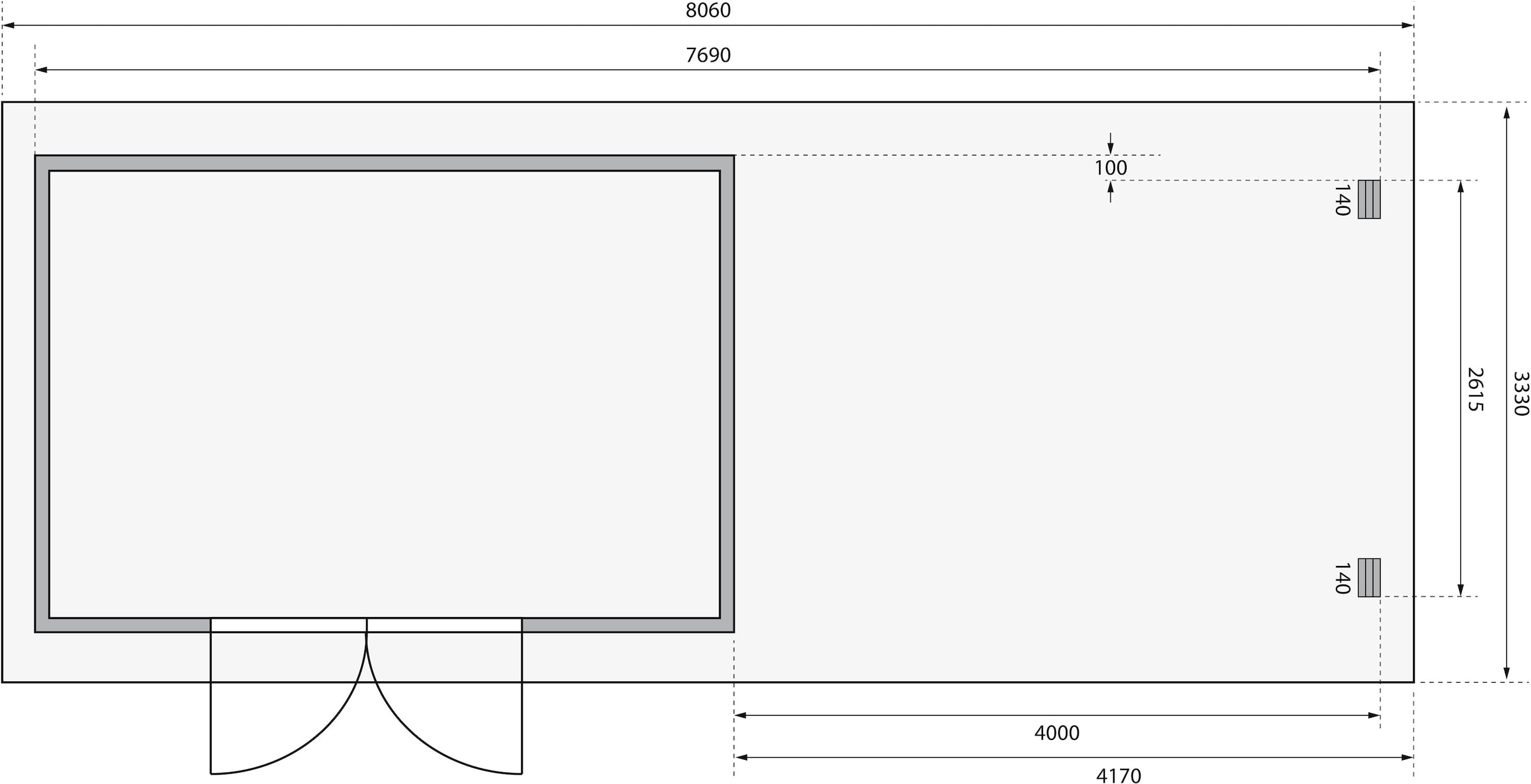 KONIFERA Gartenhaus »Trittau 5« mit Anbaudach 4,4m Rückwand, naturbelassen