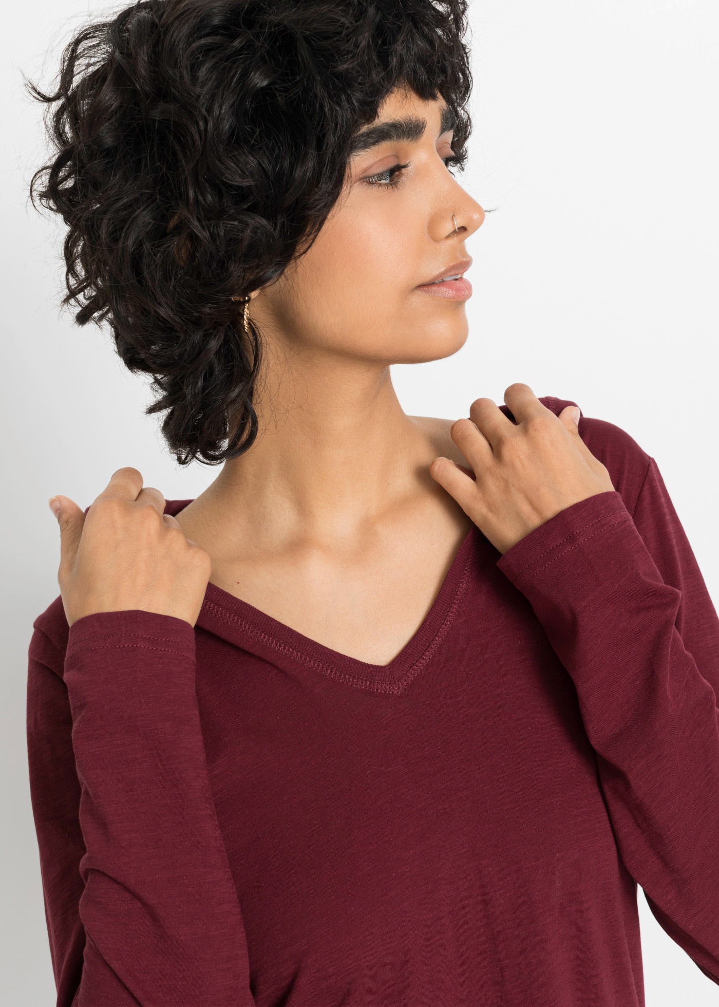 bonprix Longshirt mit Kapuze, A-Linien-Passform, aus Baumwolle