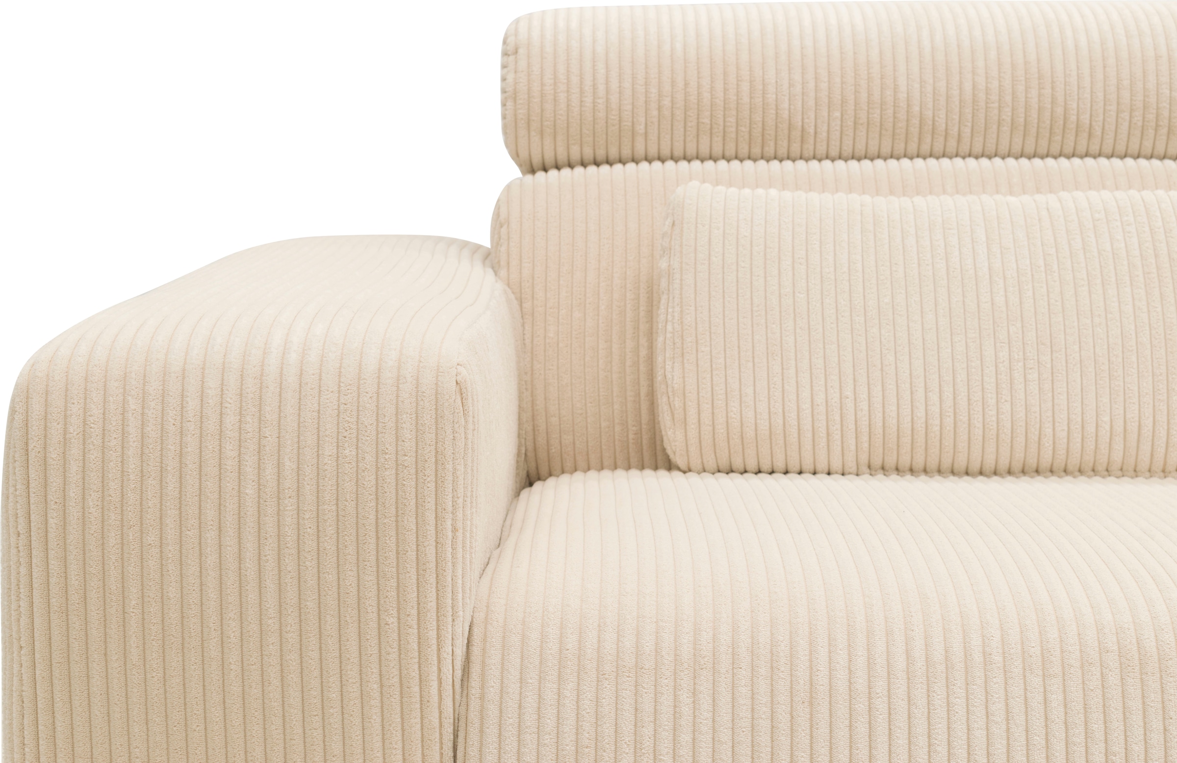 DOMO collection Ecksofa »Brandon B/T/H: 289/177/80 cm, whlw. mit Sitztiefenverstellung, L-Form«, ohne Sitztiefenverstellung, Cord, creme