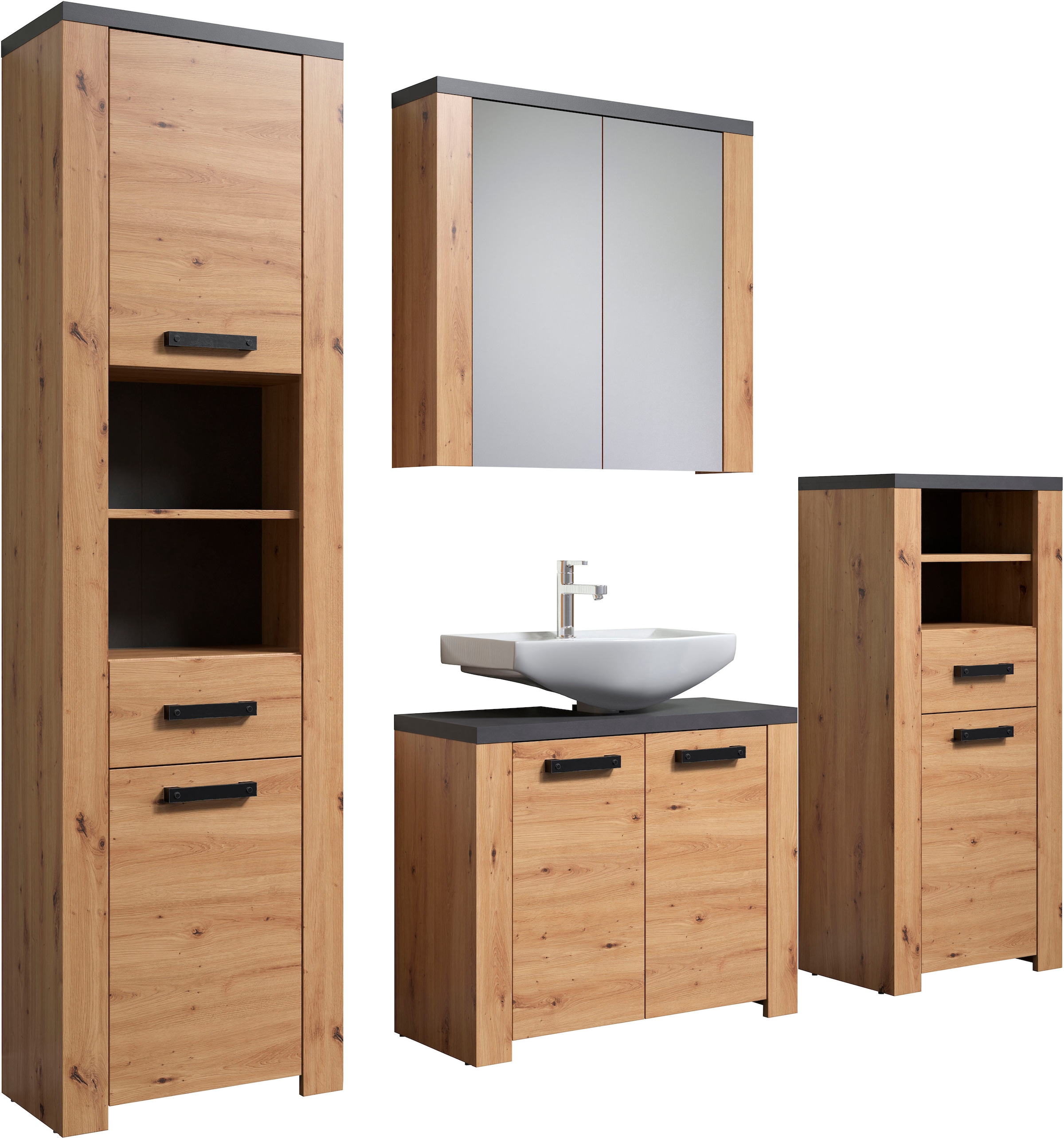 welltime Badezimmer-Set "Ambres", (4 St.), Badmöbel in matter Echtholzoptik günstig online kaufen