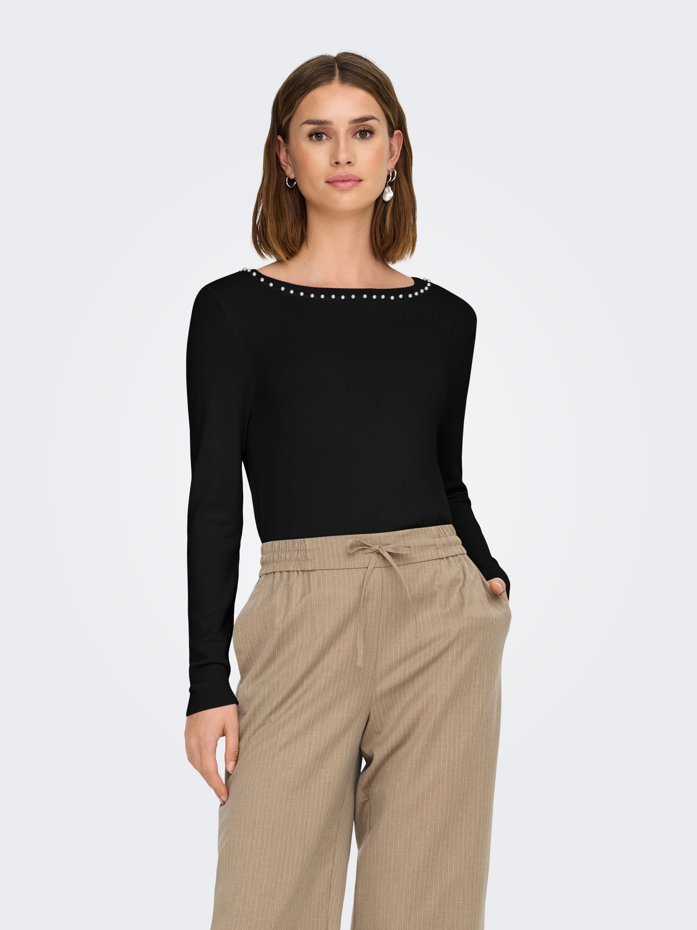 ONLY Strickpullover "ONLVENICE – Strickpullover mit Perlendetail und Rundha günstig online kaufen