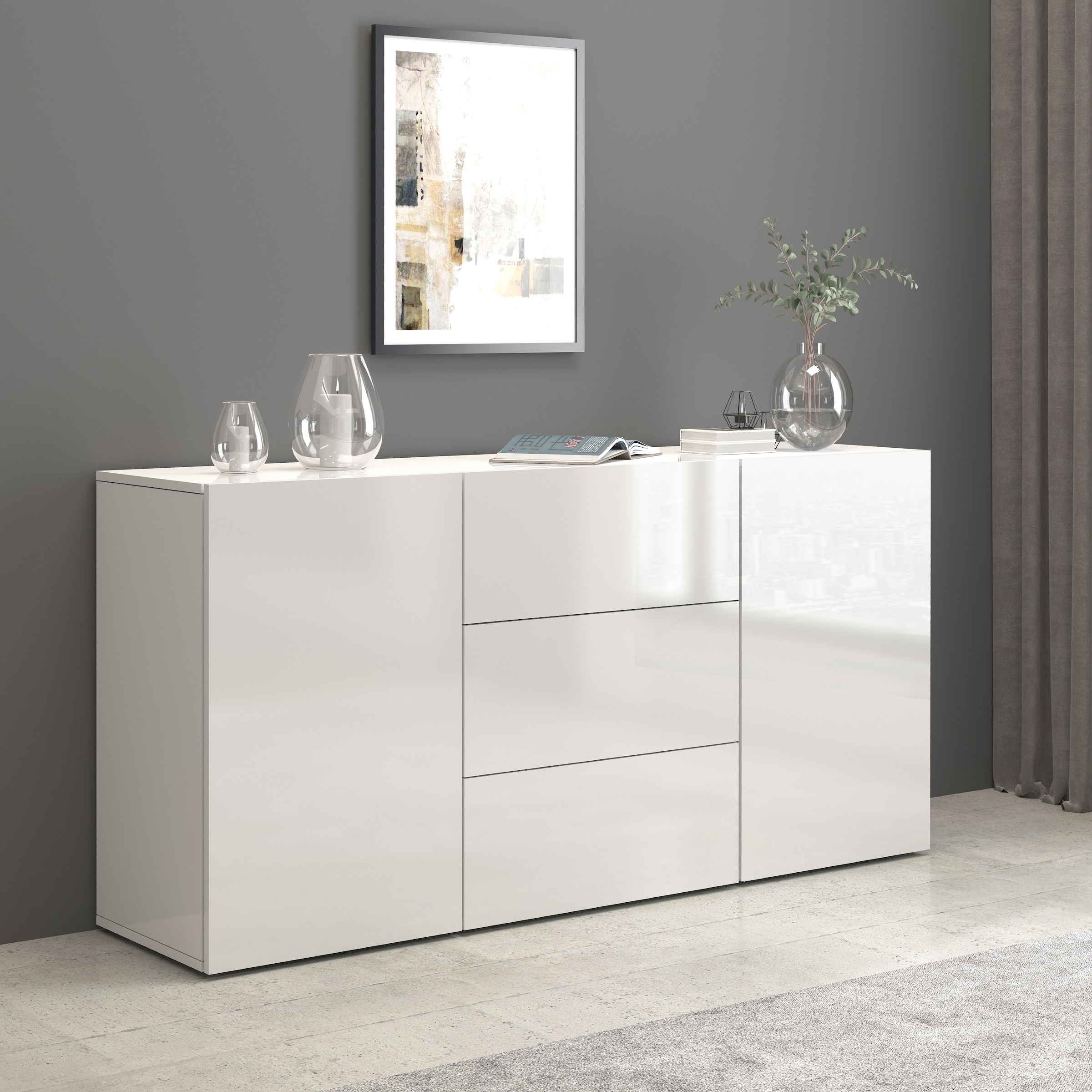 INOSIGN Sideboard »Egypt, Kommode, Schrank, Kredenz, grifflos«, 2 Türen, 3 Schubkästen, kompl. Hochglanz lackiert Breite 160