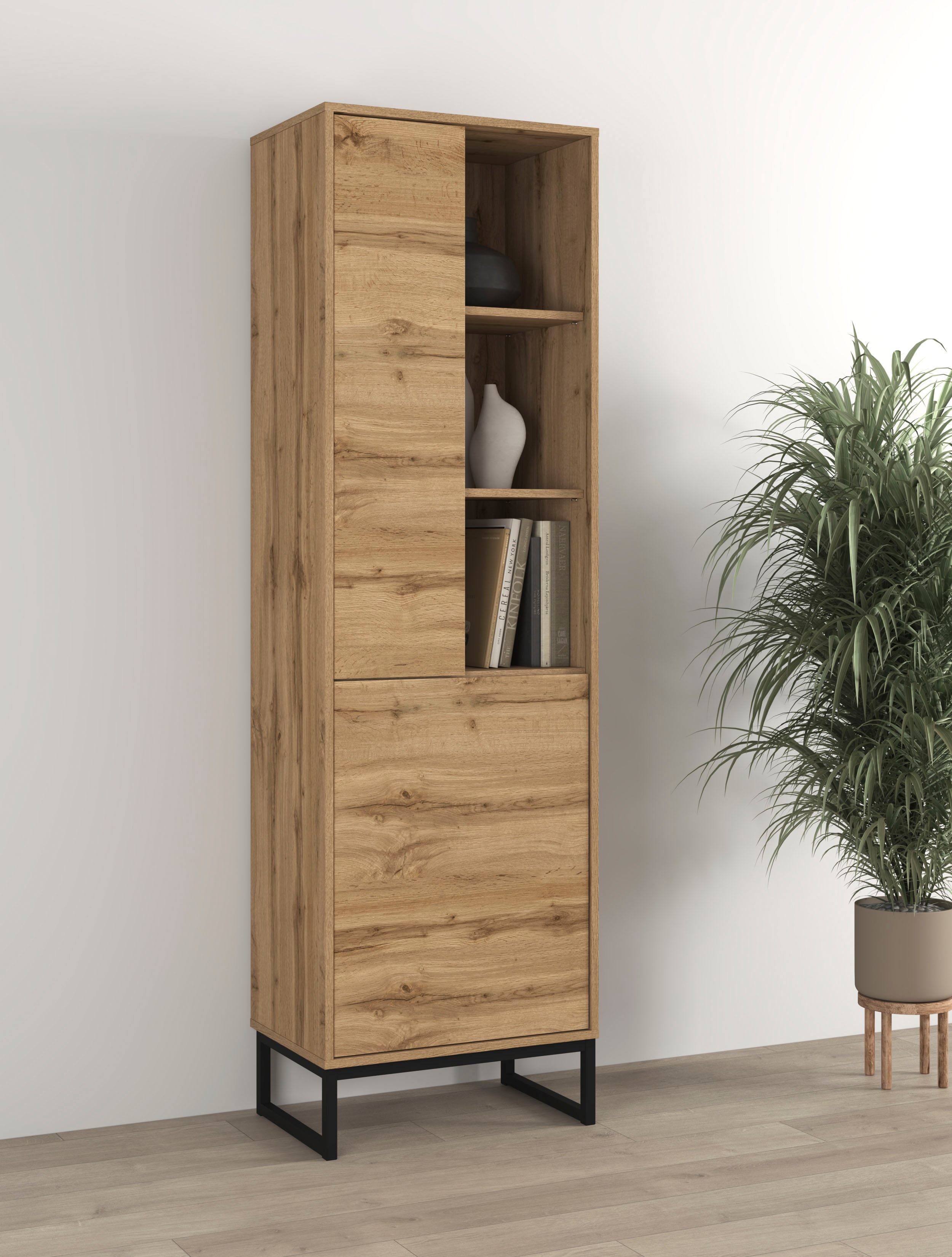 OTTO home Vitrine "Loft, Höhe 180 cm, moderne grifflose Standvitrine mit 2 Türen" Hochschrank mit viel Stauraum, verstellbaren Einlegeböden, Regal
