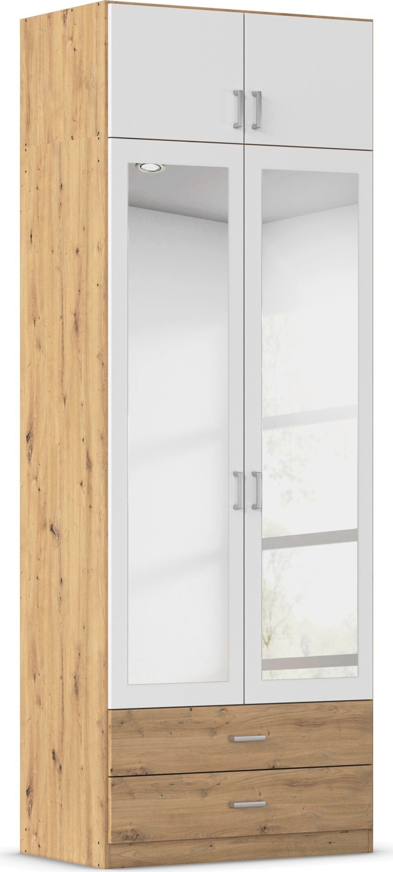 rauch Kleiderschrank "Schrank Garderobe Wäscheschrank GAMMA in 4 Breiten 91-226 cm" 3 verschiedene Ausstattungen BASIC/CLASSIC/PREMIUM (inkl. SOFT-CLOSE), mit Schubladen und Schrankaufsatz sowie Spiegel MADE IN GERMANY