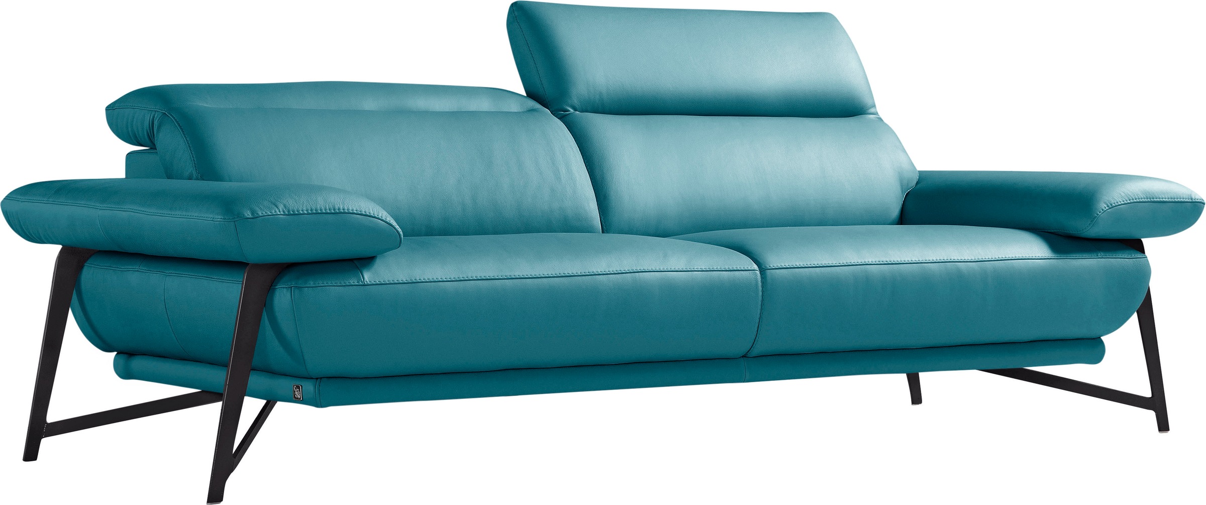 Egoitaliano 2,5-Sitzer »Anais, Designsofa mit erstklassigem Sitzkomfort, Fußfarbe schattengrau«, Kopfteil verstellbar, 232 cm, Leder CAREZZA, türkis