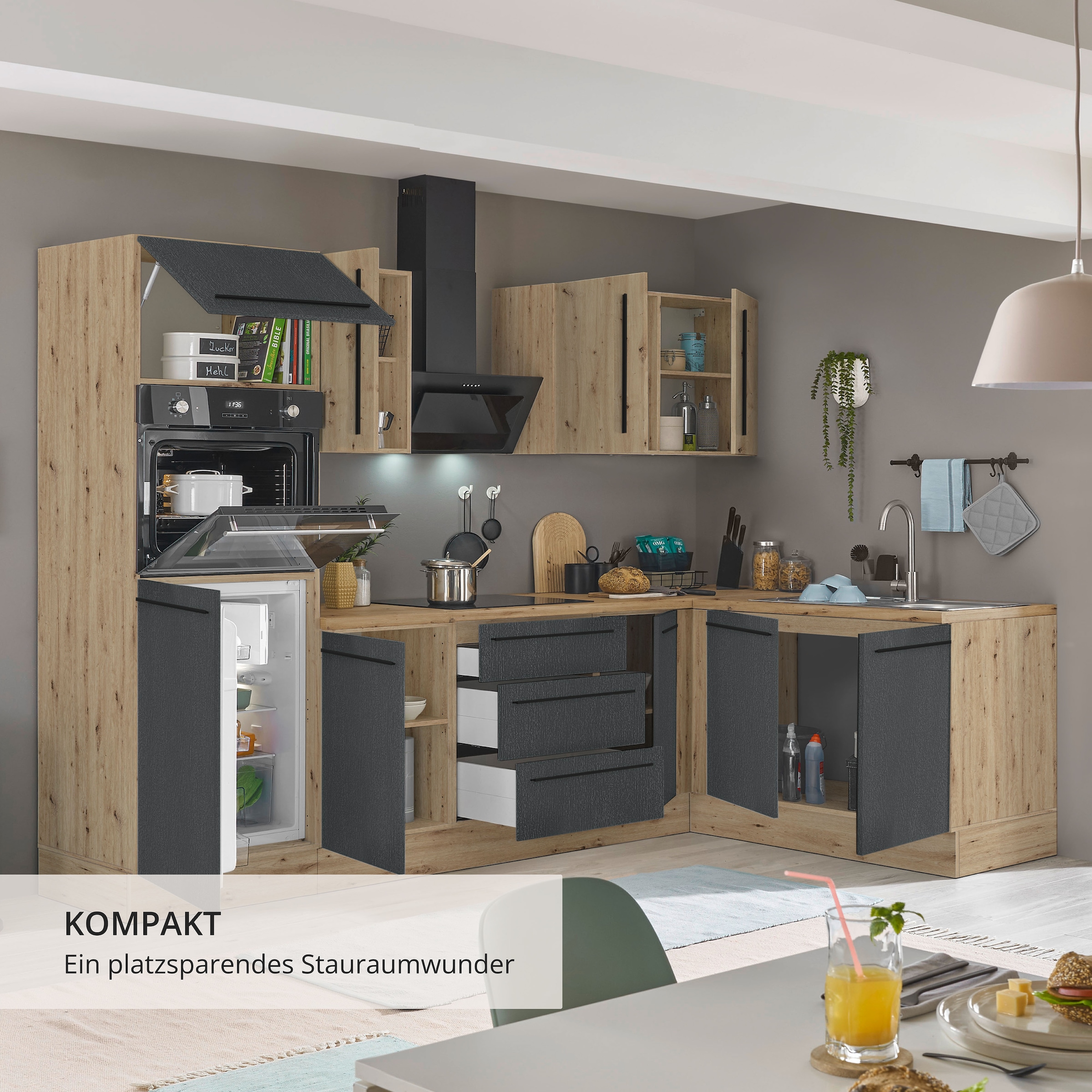 KOCHSTATION Winkelküche »Florida, Stellbreite 270x165 cm« wahlweise mit E-Geräten, mit Softclose für Türen und Schubkästen