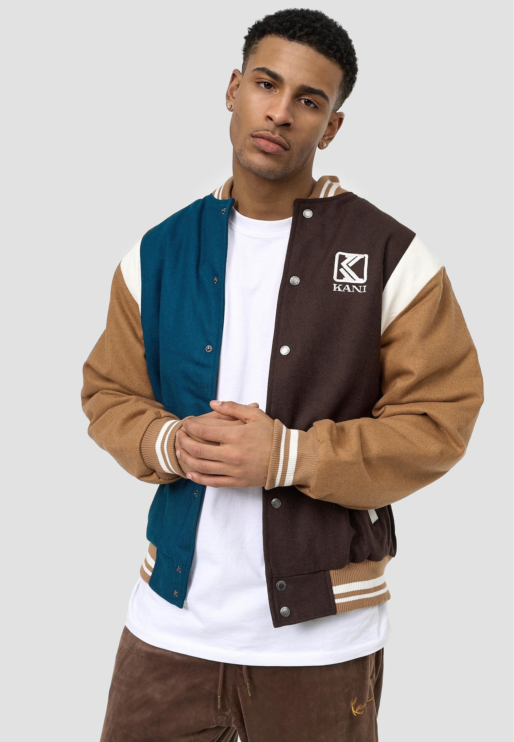 Karl Kani Allwetterjacke »Karl Kani Herren KM213-069-1 OG Block Wool Blend College Jacket«, (1 St.), ohne Kapuze