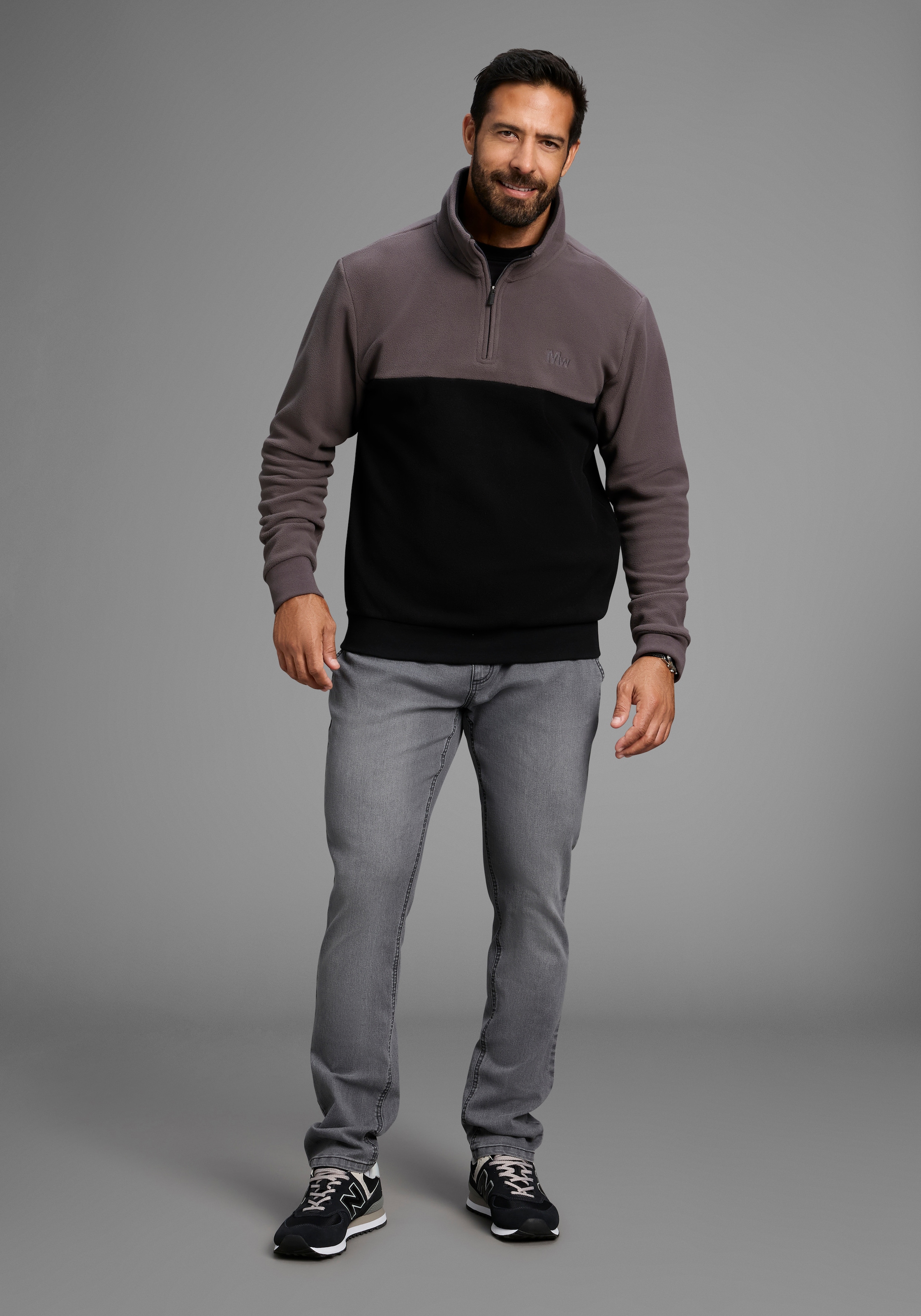 Man's World Fleecepullover, Troyer mit Kontrast-Part, ideal für den Übergang
