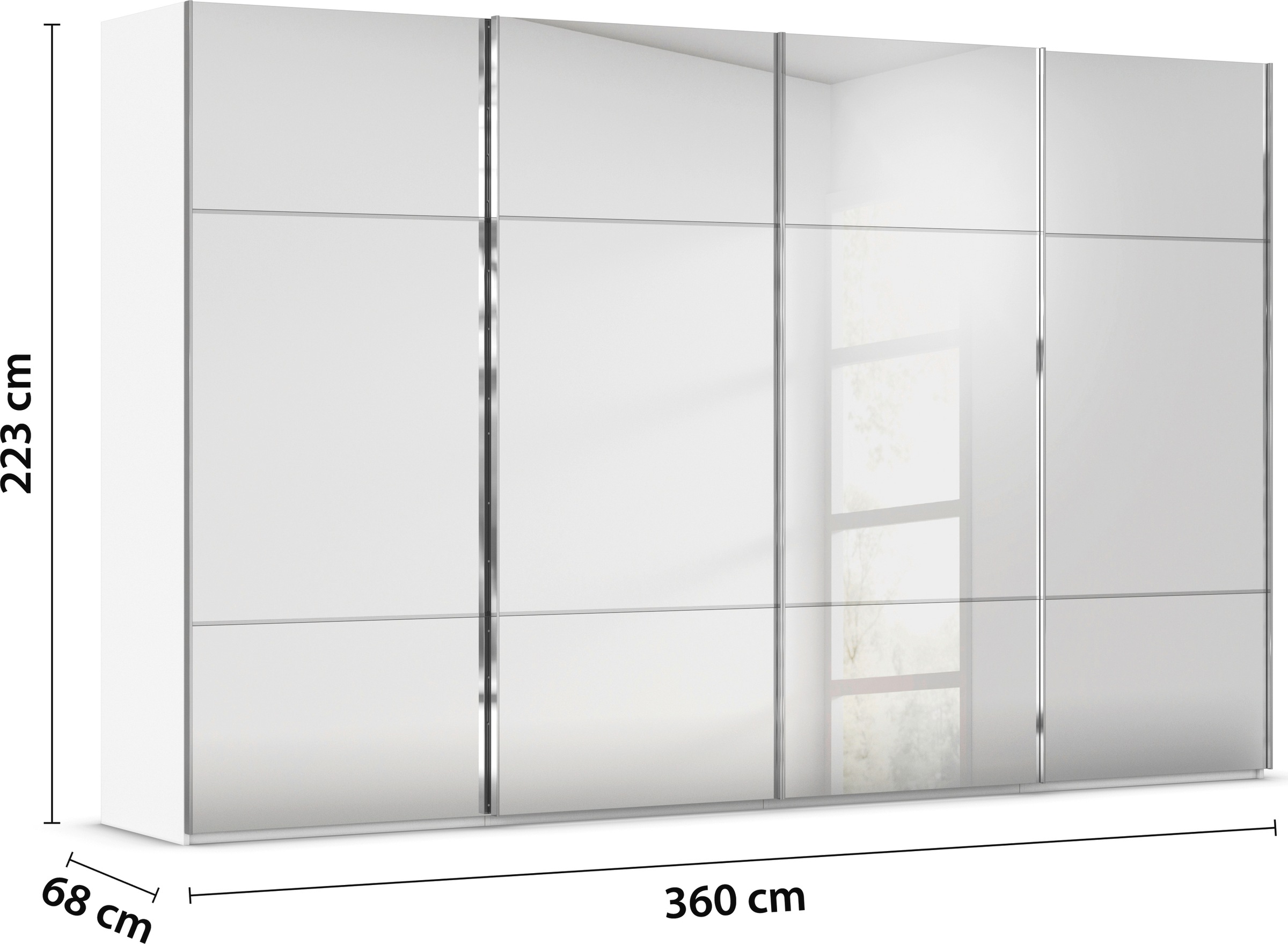 rauch Schwebetürenschrank »Kleiderschrank Schrank Garderobe Schlafzimmerschrank SCALE-TRIO«, edle dreigeteilte Front mit 2 Zierleisten Spiegelfront MADE IN GERMANY
