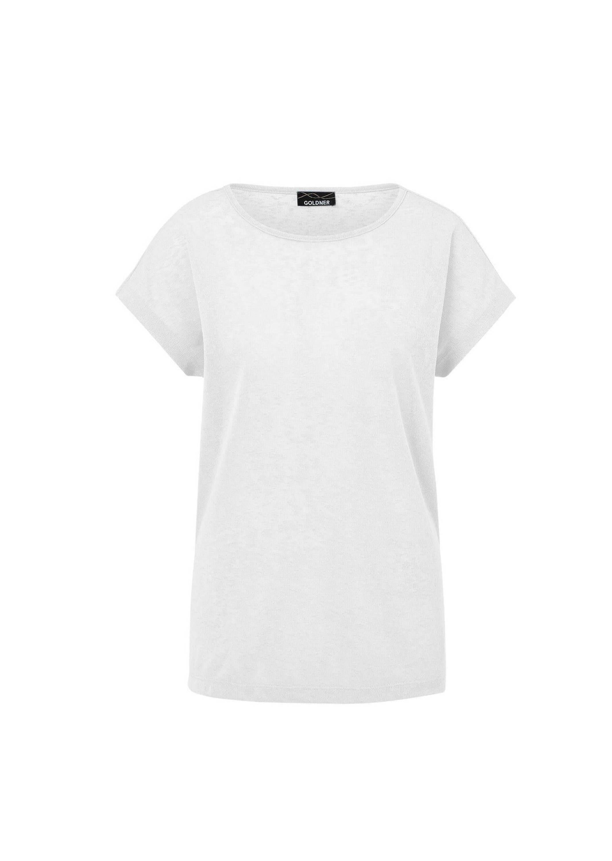 Kurzarmshirt GOLDNER "Kurzgröße Shirt in Leinenoptik", Damen, Gr. 20, weiß, Obermaterial: 80% Polyester PES. 20% Viskose CV., figurumspielend, Sonstiges, Shirts, U-Boot-Ausschnitt