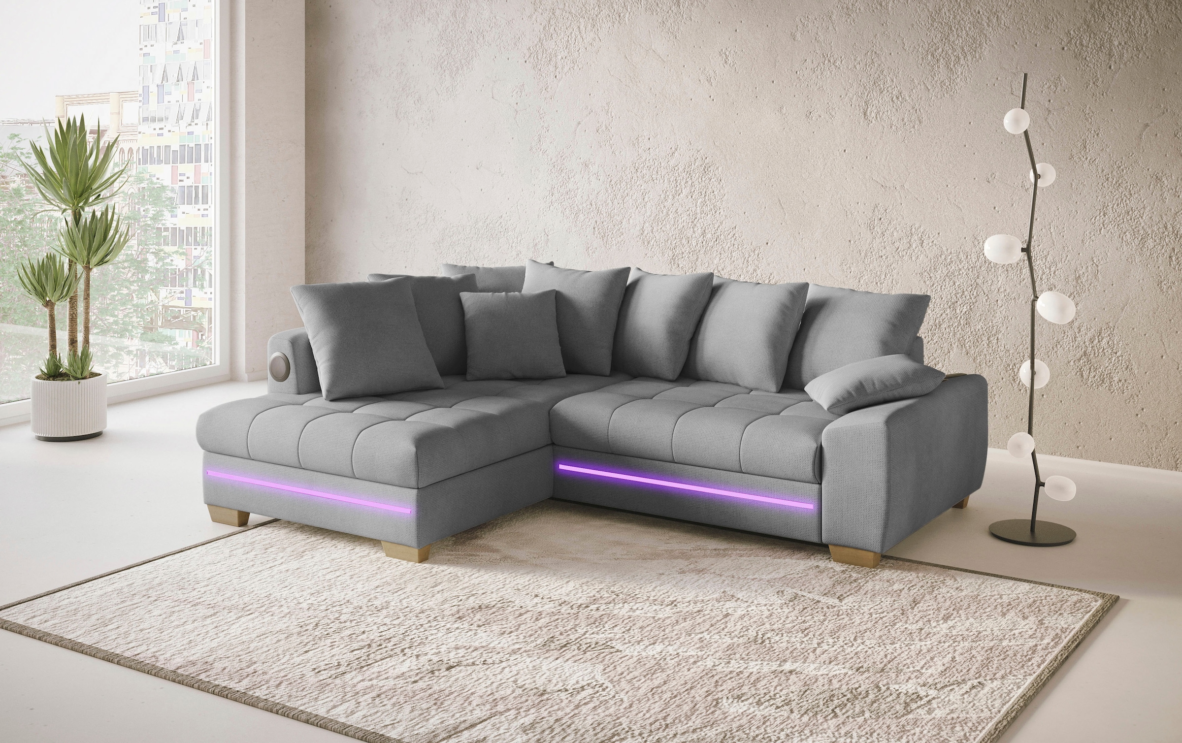 Mr. Couch Ecksofa »Nikita II, L-Form«, mit Kaltschaum, RGB-LED, Soundsystem, wahlweise mit Bett, Bettkasten