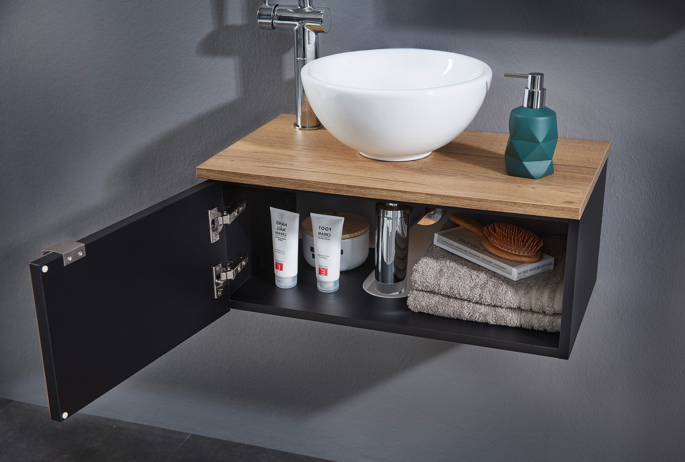 Saphir Badmöbel-Set »Serie 6915«, (4 St.), Gäste-Bad, 70 cm breit, mit LED-Spiegel, offenem Fach und 1 Tür