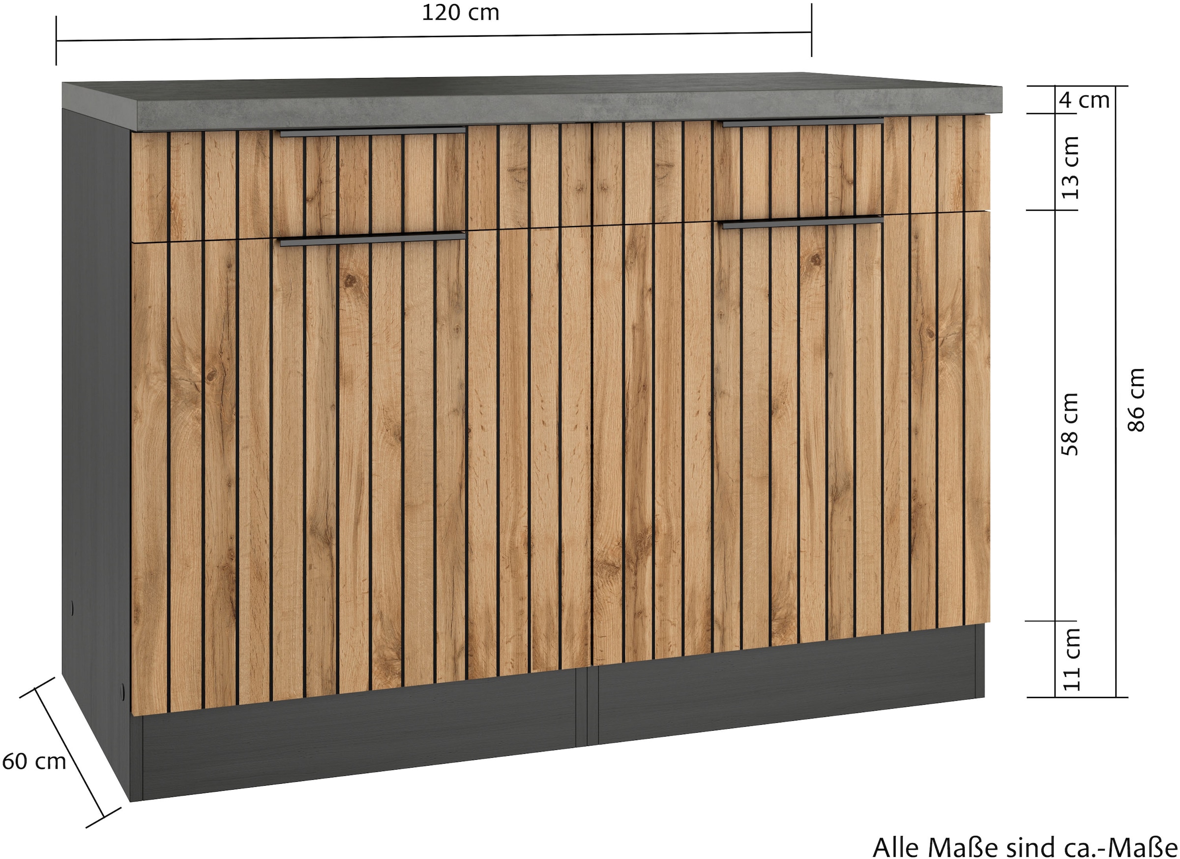 KOCHSTATION Unterschrank »KS-Lagos«, Breite 120 cm, 2 Türen, 2 Schubkästen