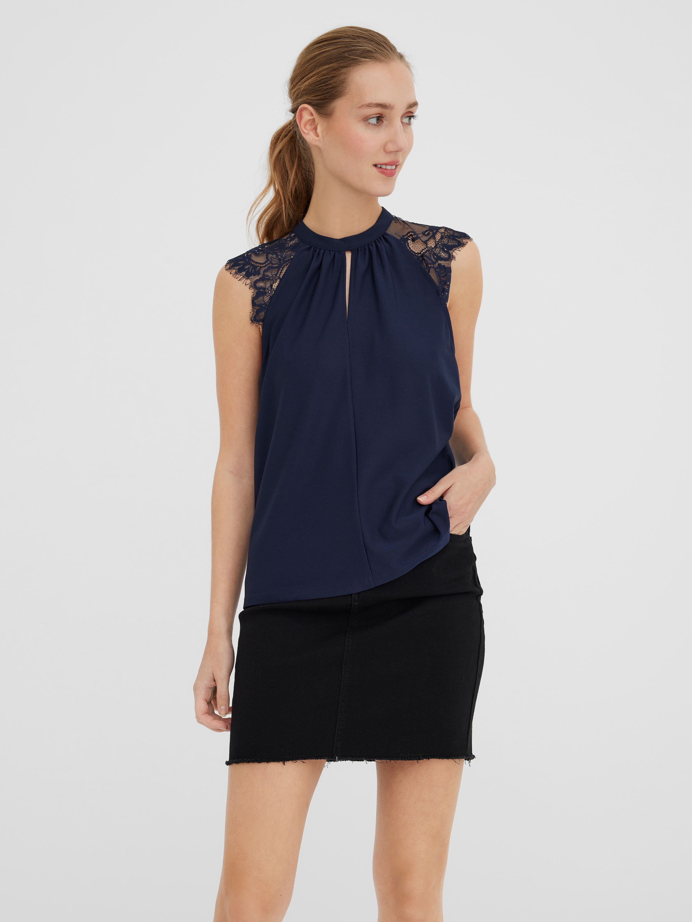 Vero Moda Spitzentop "VMMILLA SL LACE TEE" Materialmix, regular fit günstig online kaufen