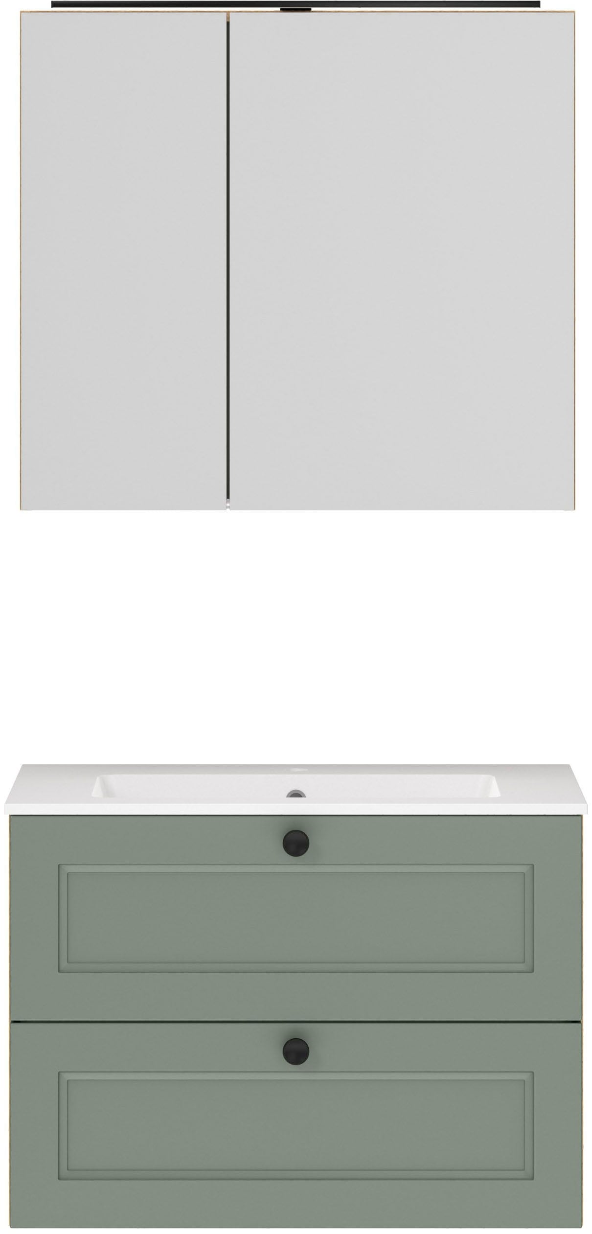 nobilia Badmöbel-Set "Cascada" Set, mit Waschbecken, inkl. Spiegelschrank mit Beleuchtung, 2 Stk. tlg.