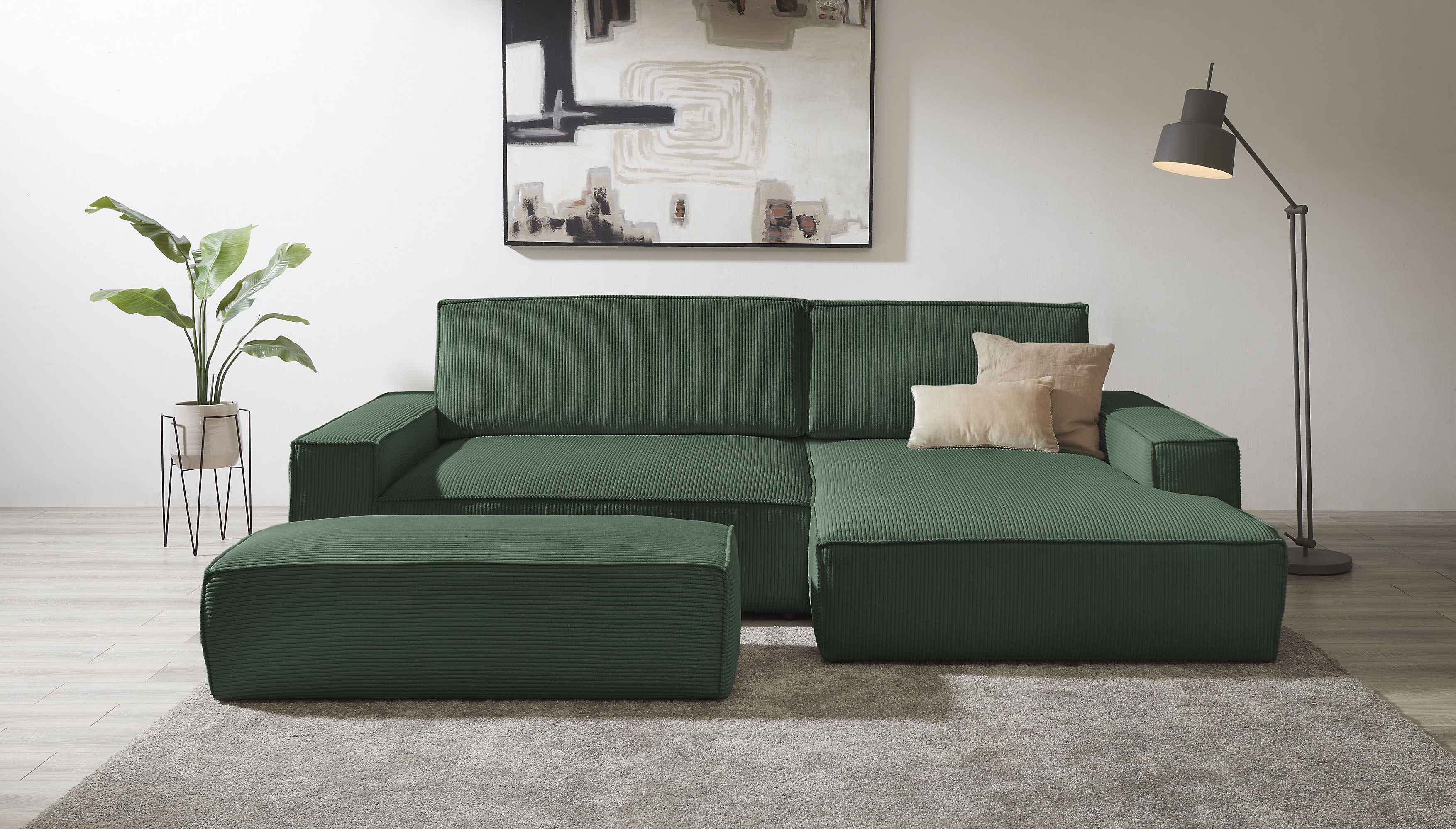 OTTO home Polsterecke "SHERWOOD XXL tief, L-Form, Schlaffunktion, Bigsofa, Cord, Leinenoptik" stellbar zum Schlafsofa (Krokodilverbinder), Cord, Leinenoptik