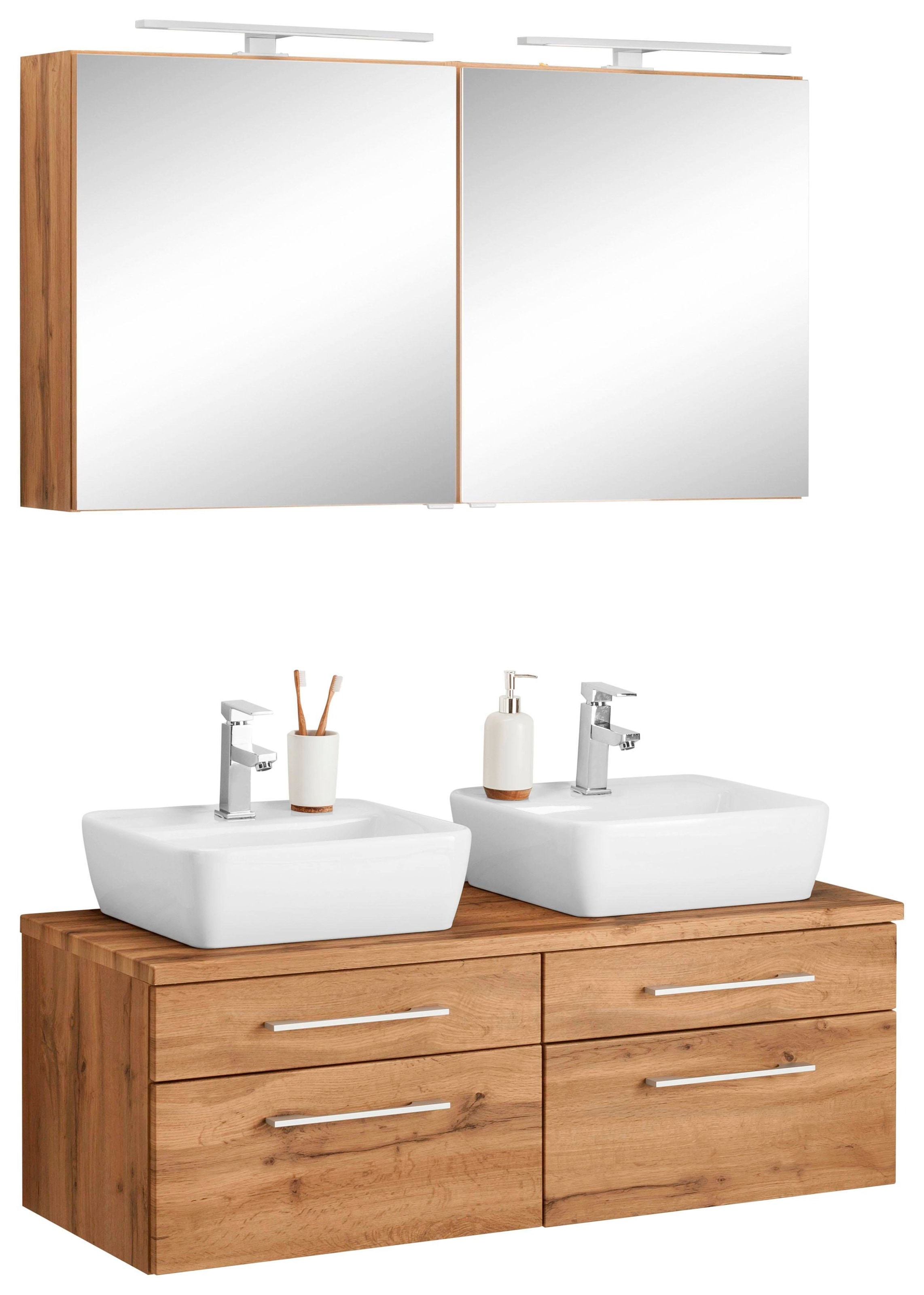 welltime Badmöbel-Set "Davos" 3 Stk. tlg. mit 2 LED-Spiegelschränken günstig online kaufen
