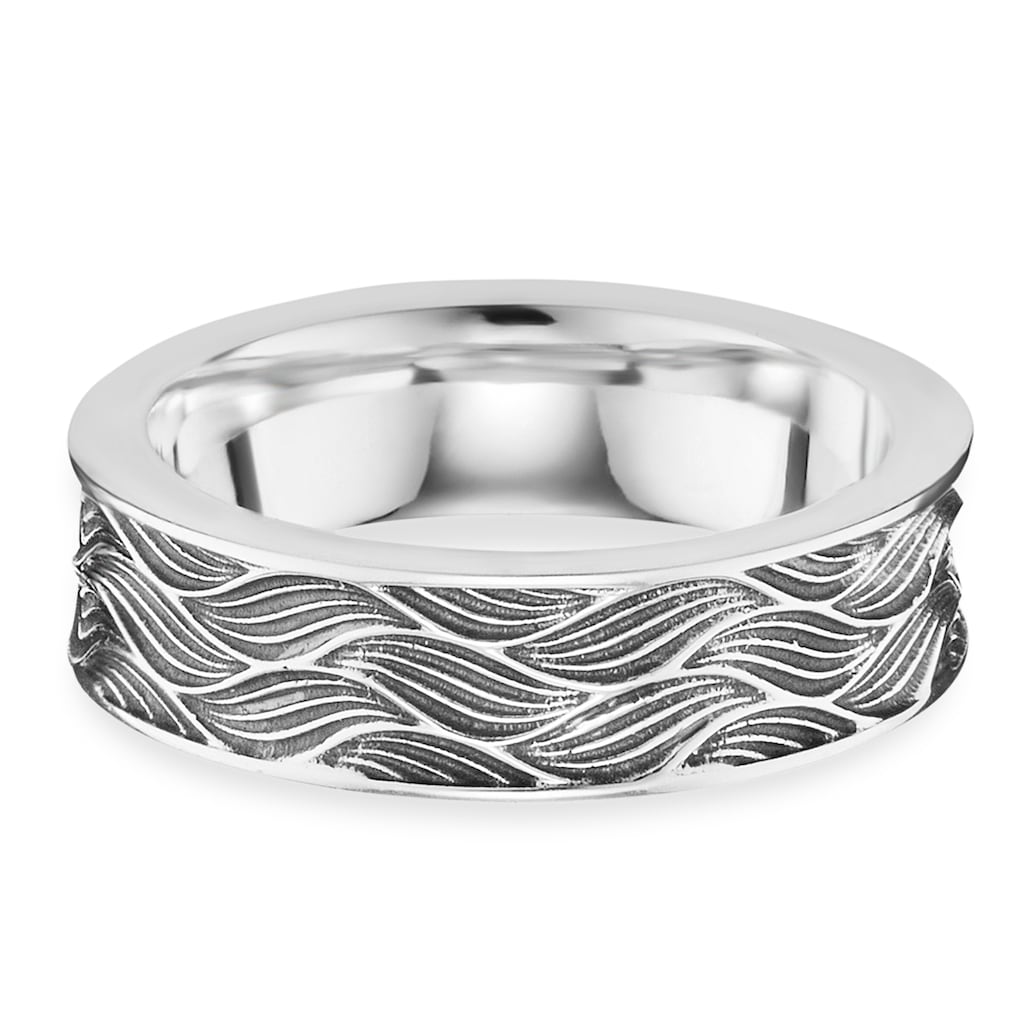 CAÏ Fingerring »925/- Sterling Silber rhodiniert oxidiert Wellen«