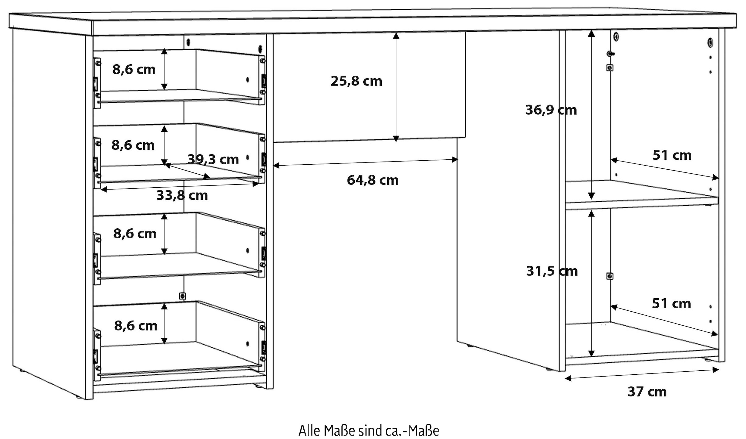 FORTE Schreibtisch »Candlekeep«, Computertisch mit Schubladen, Breite 145,2 cm