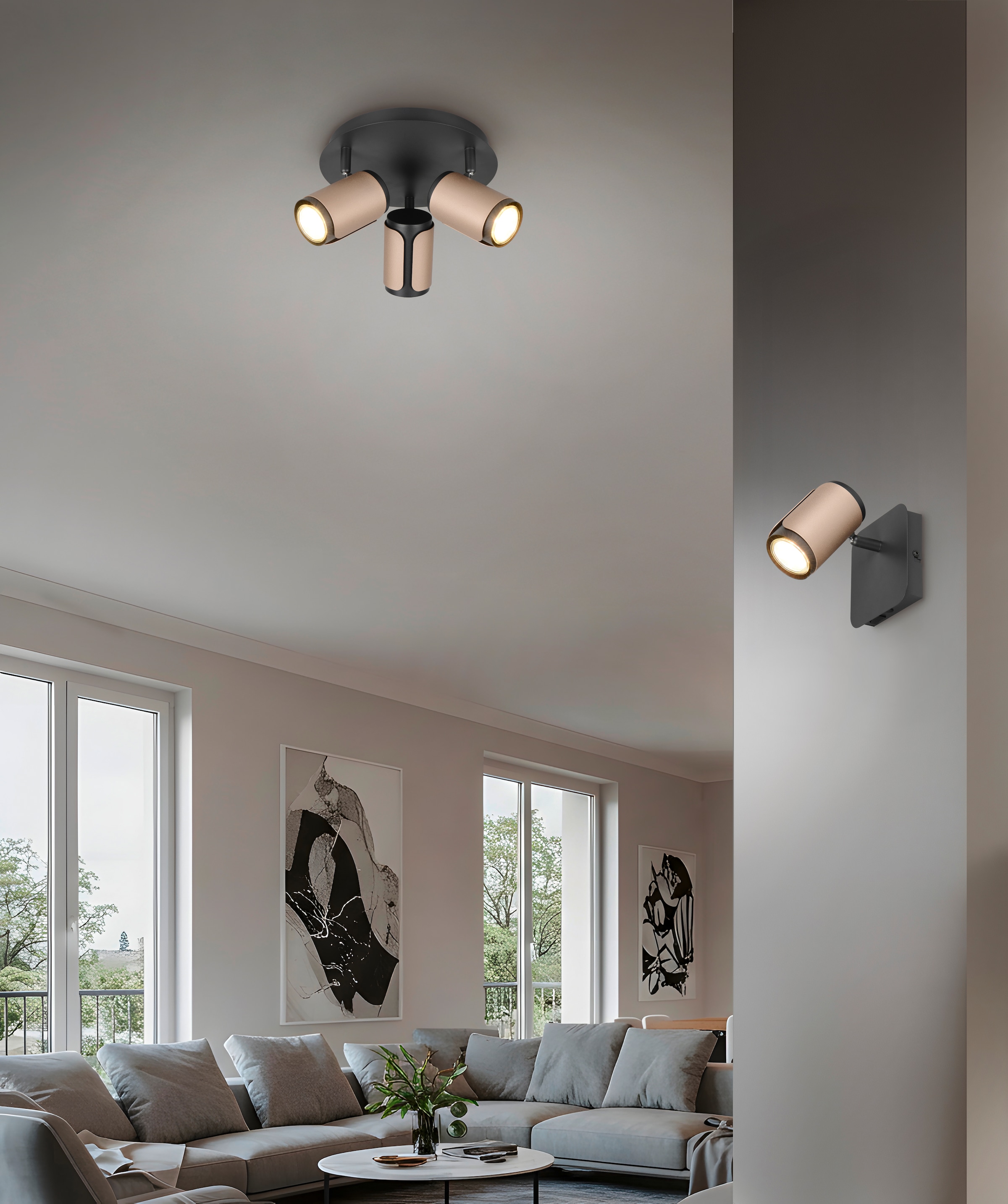 TRIO Leuchten Deckenstrahler »GILLAN, Spot 3-flammig, exkl 3x GU10 max 10W, Ø 30 cm Höhe 16 cm«, 3 flammig, Leuchtmittel GU10 | Leuchtmittel wechselbar, GU10 Deckenspot 3er Rondell für Küche Flur, Spots schwenkbar, IP20
