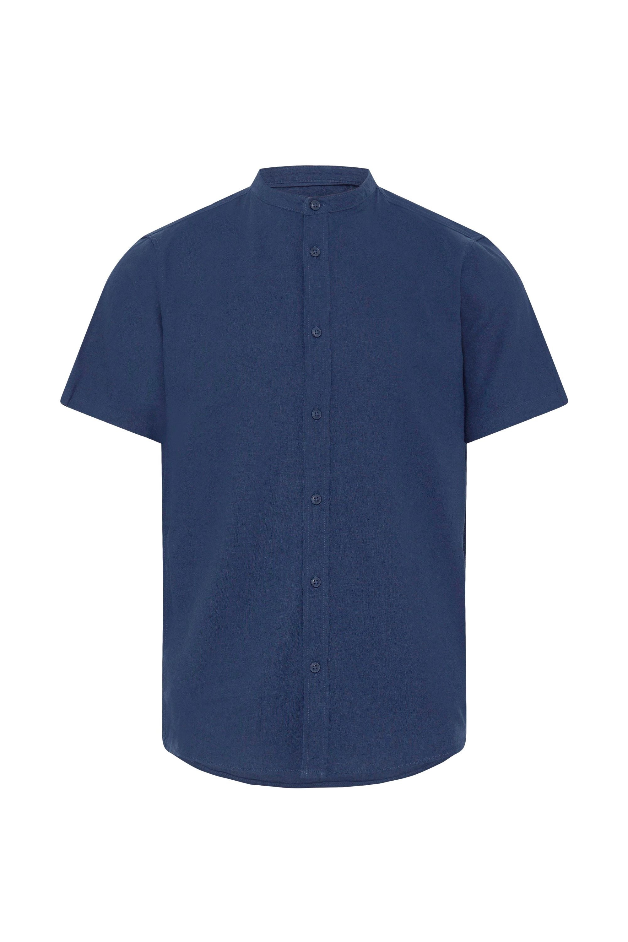 Leinenhemd BLEND "BHLiam", Herren, Gr. XXL, US-Größen, marineblaus, 55% Leinen, 45% Viskose, unifarben, Basic normal, hoch geschlossener Ausschnitt, normaler Saum, Hemden, Stilvolles Kurzarmhemd aus Leinenmix