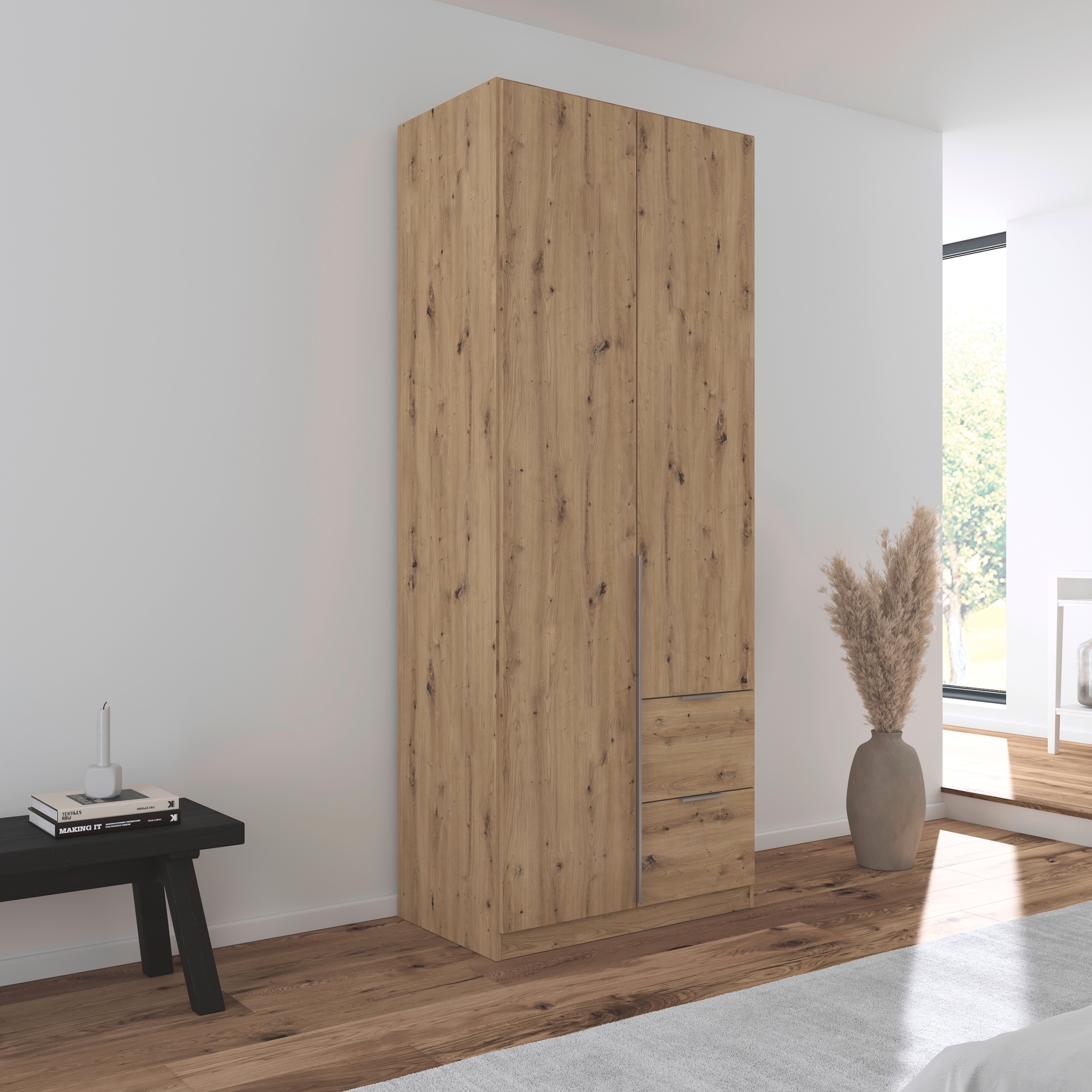 rauch Drehtürenschrank »Kleiderschrank Schrank Garderobe AGORDO mit Dekor- oder Hochglanzfront«, (in zwei Griff-Farben mit Dekor- oder Hochglanzfront), mit Außenschubkästen, in 6 Breiten und 2 Höhen MADE IN GERMANY