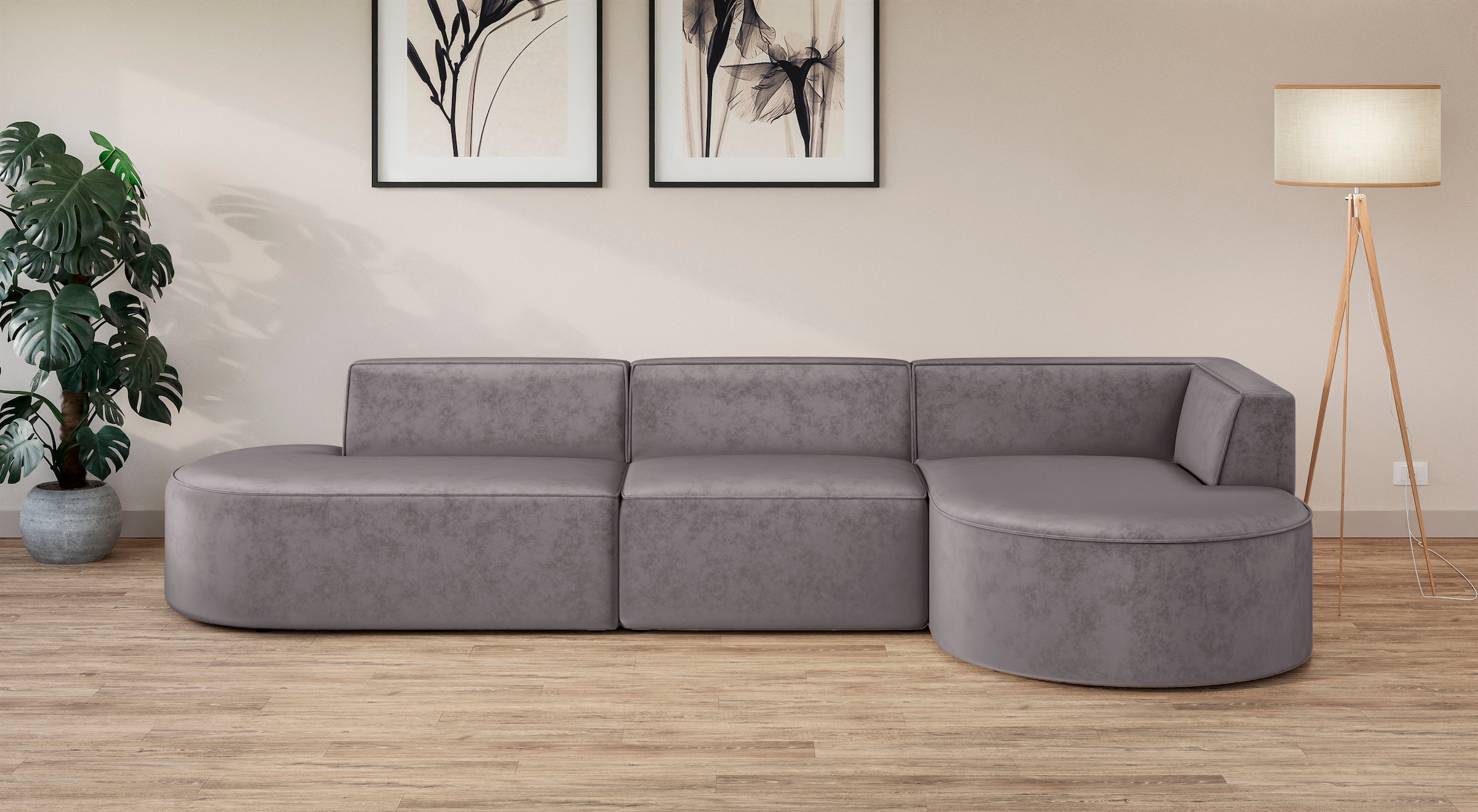 andas Ecksofa »EIVIND Designer Sofa mit Ottomane rechts/links, B/T/H: 343/159/72 cm«, L-Form mit Wellenunterfederung, auch in Feincord und Bouclé