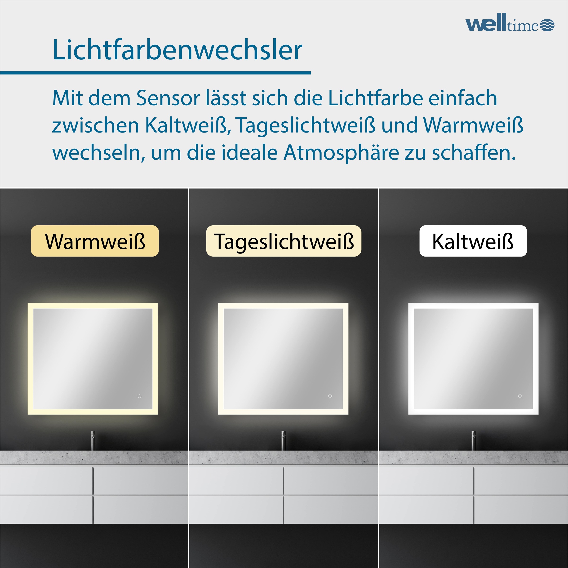 welltime LED-Lichtspiegel »Harmony«, mit Lichtfarbenwechsler und Dimmschalter, in verschiedenen Größen
