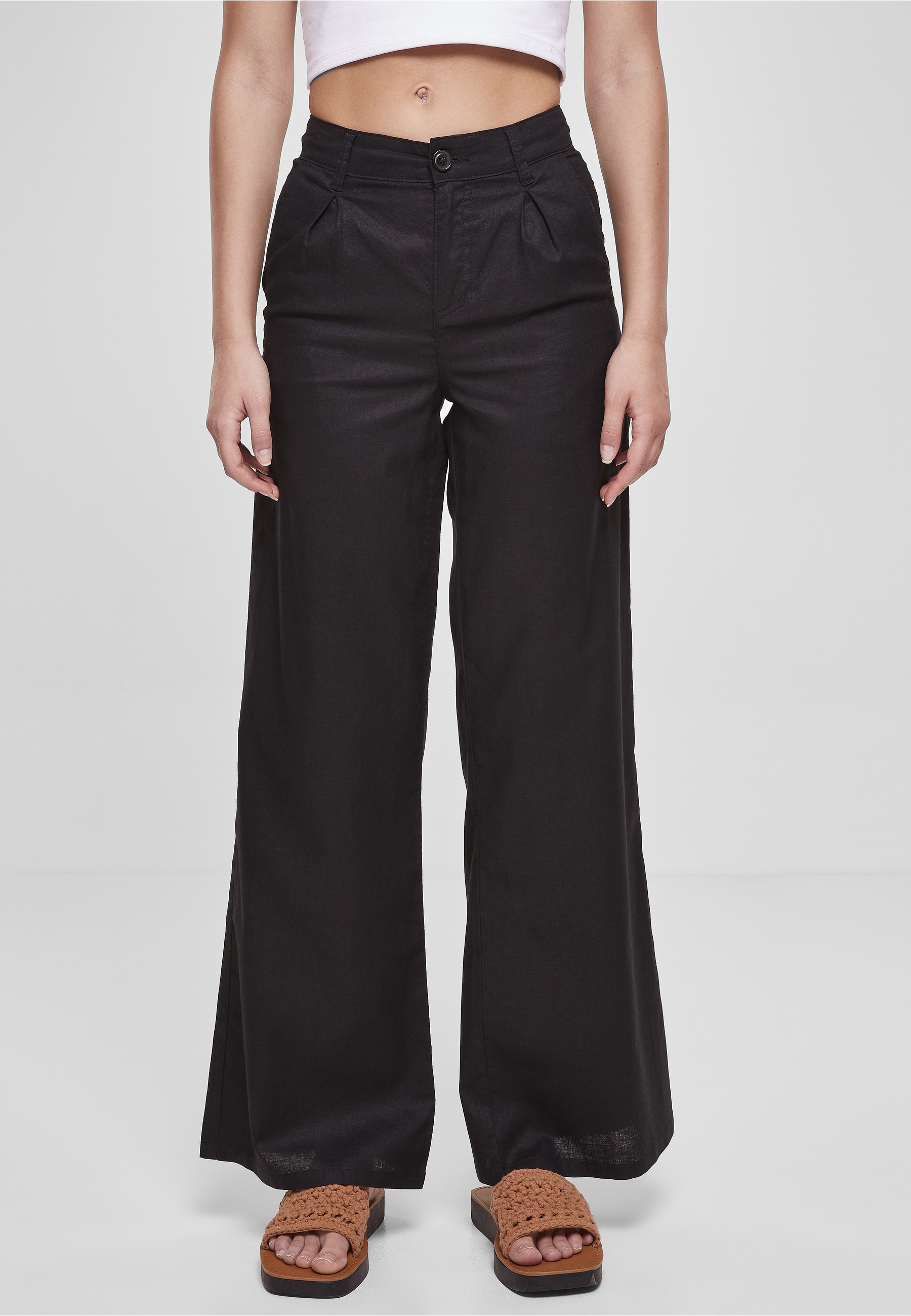 URBAN CLASSICS Stoffhose »Urban Classics Damen Ladies High Linen Mixed Wide Leg Pants«