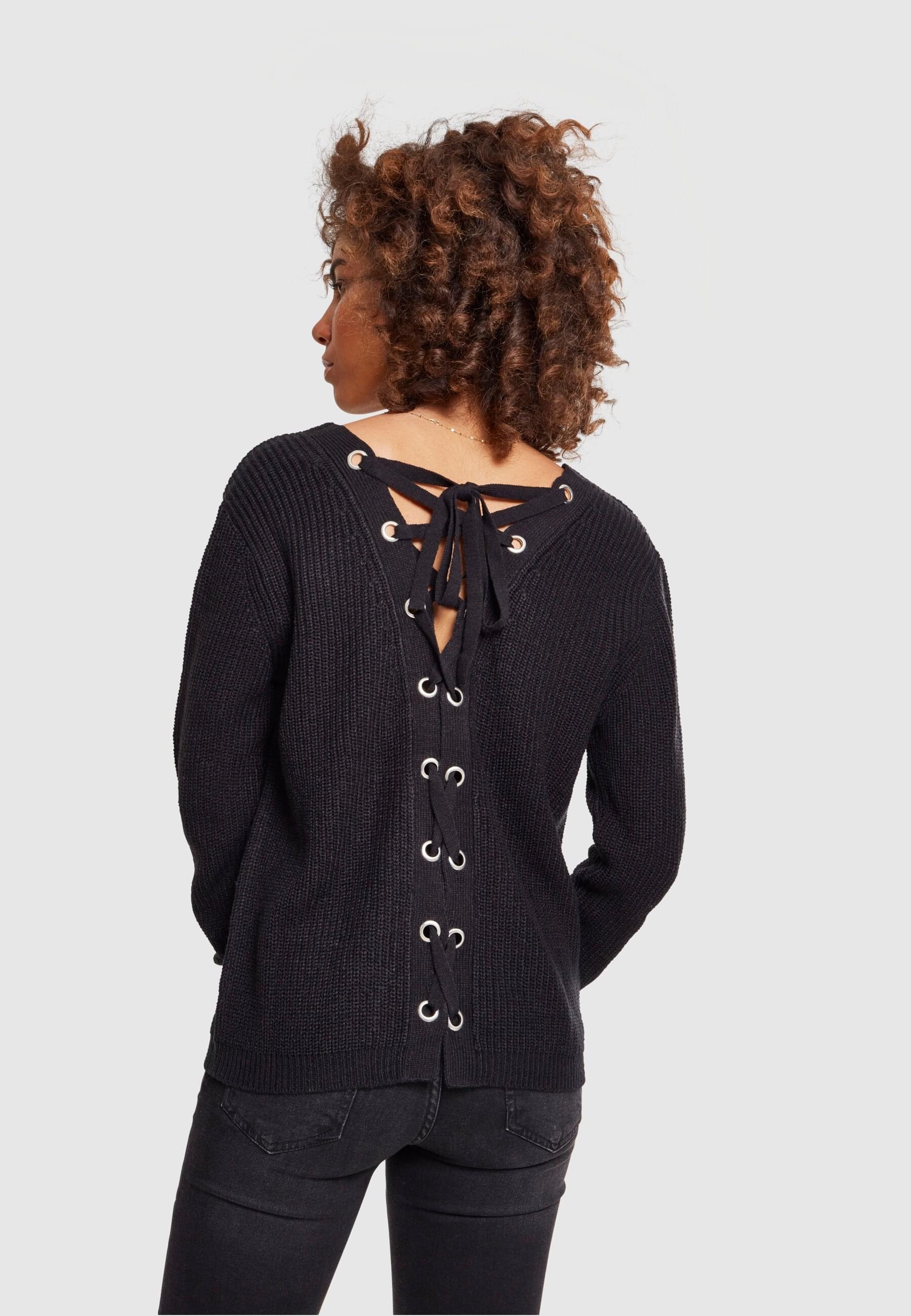 URBAN CLASSICS Rundhalspullover »Urban Classics Damen Ladies Back Lace Up Sweater«