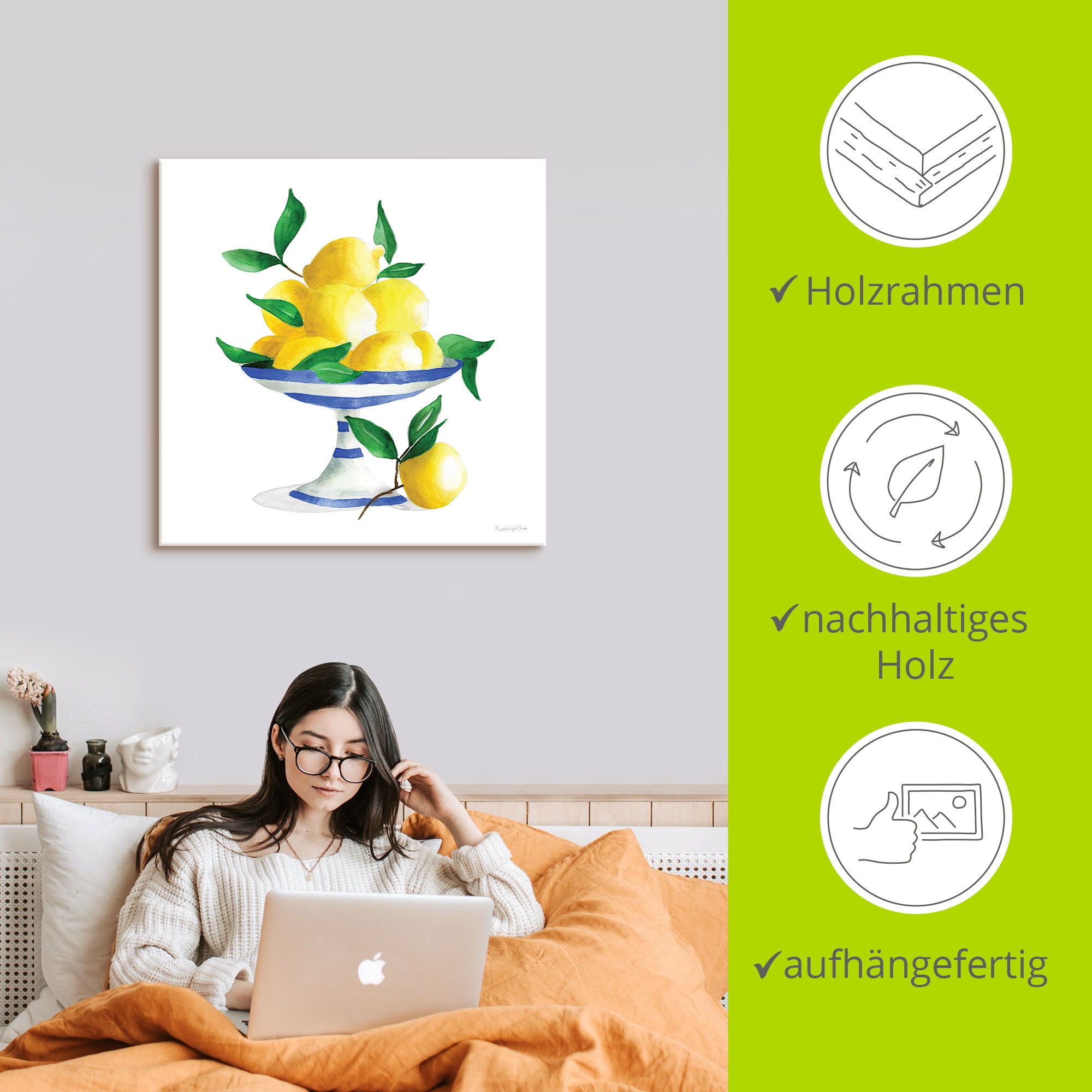 Wandbild ARTLAND "Spanish Lemons II", farbe bild(er): gelb, B:30cm H:30cm, Bilder, als Alubild, Leinwandbild, Poster, Wandaufkleber in verschied. Größen 2