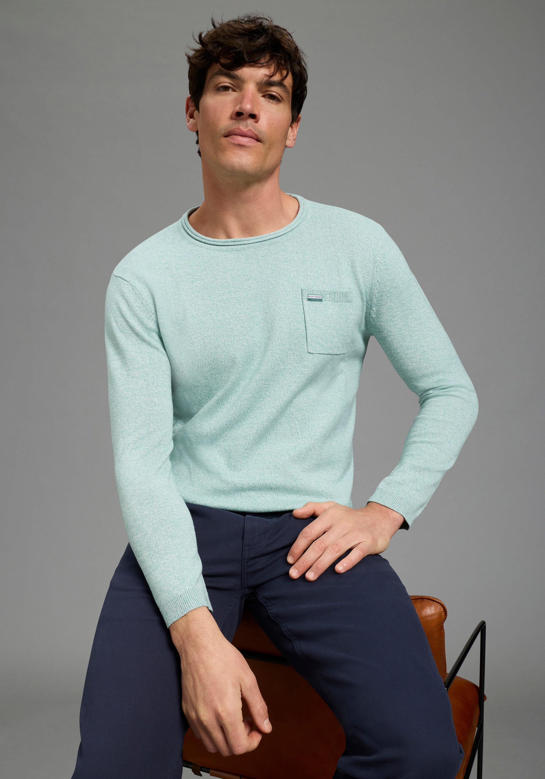 Bruno Banani Rundhalspullover aus Baumwolle, mit Rundhalsausschnitt, Langar günstig online kaufen