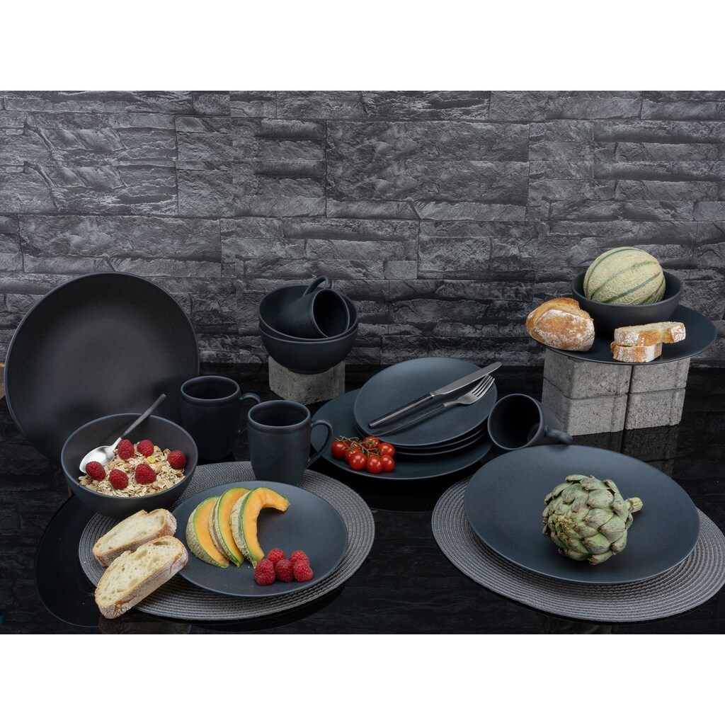 CreaTable Kombiservice »Geschirr-Set Soft Touch Black«, (Set, 16 tlg., Kaffeeservice und Tafelservice im Set, für 4 Personen)