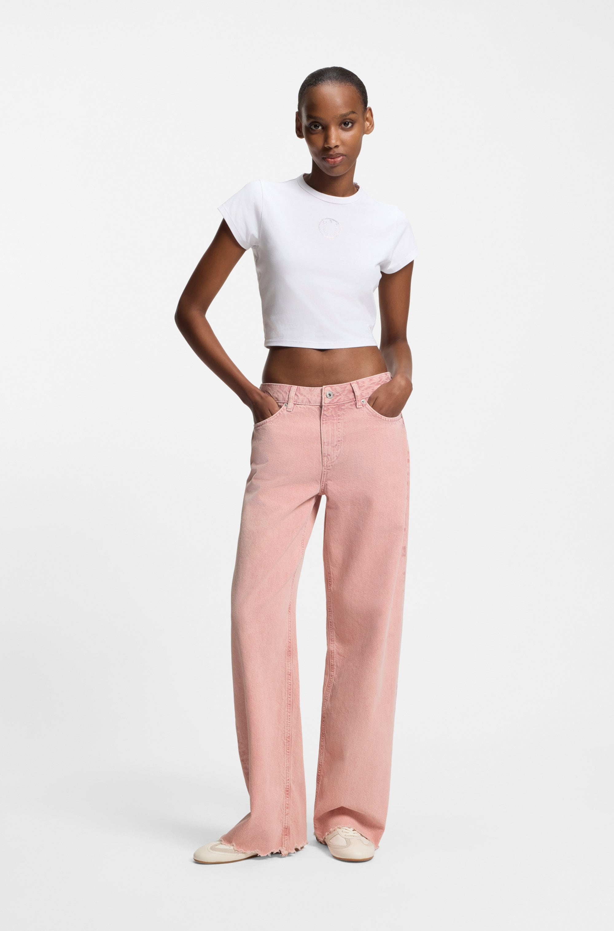 HUGO Loose-fit-Jeans »Gamala« mit ausgefranstem Saum, Baggy-Fit