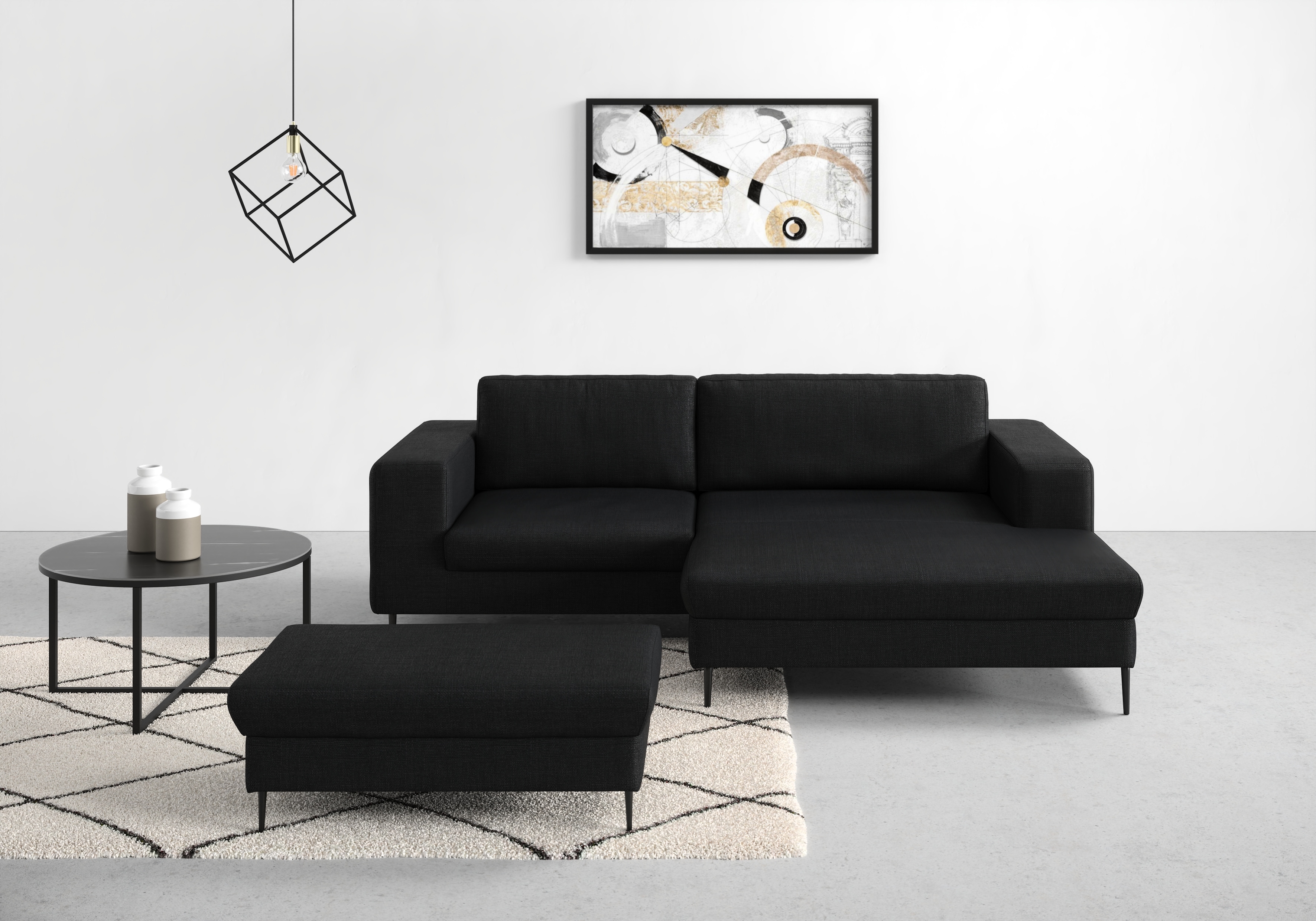 DOMO collection Ecksofa "Modica kompakt und elegant, Breite 244, L-Form" Auch in Cord, Fußhöhe passend für gängige Saugroboter