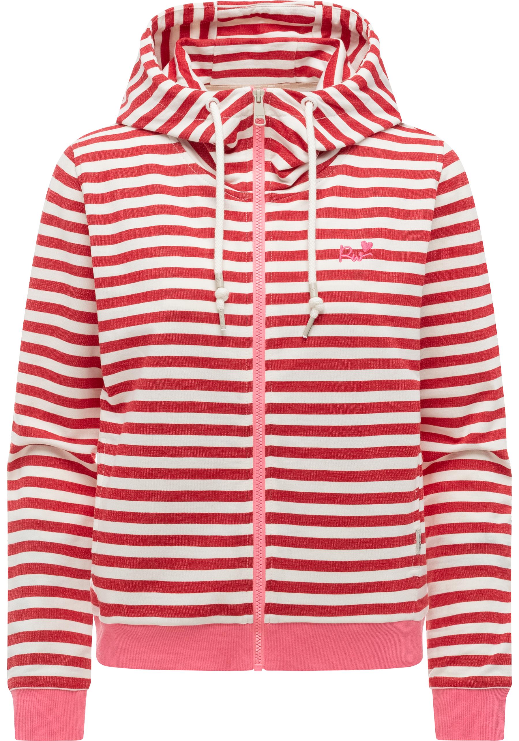 Ragwear Sweatjacke "Parya Stripes" gestreifte Damen Zipp-Jacke mit süßer Stickerei
