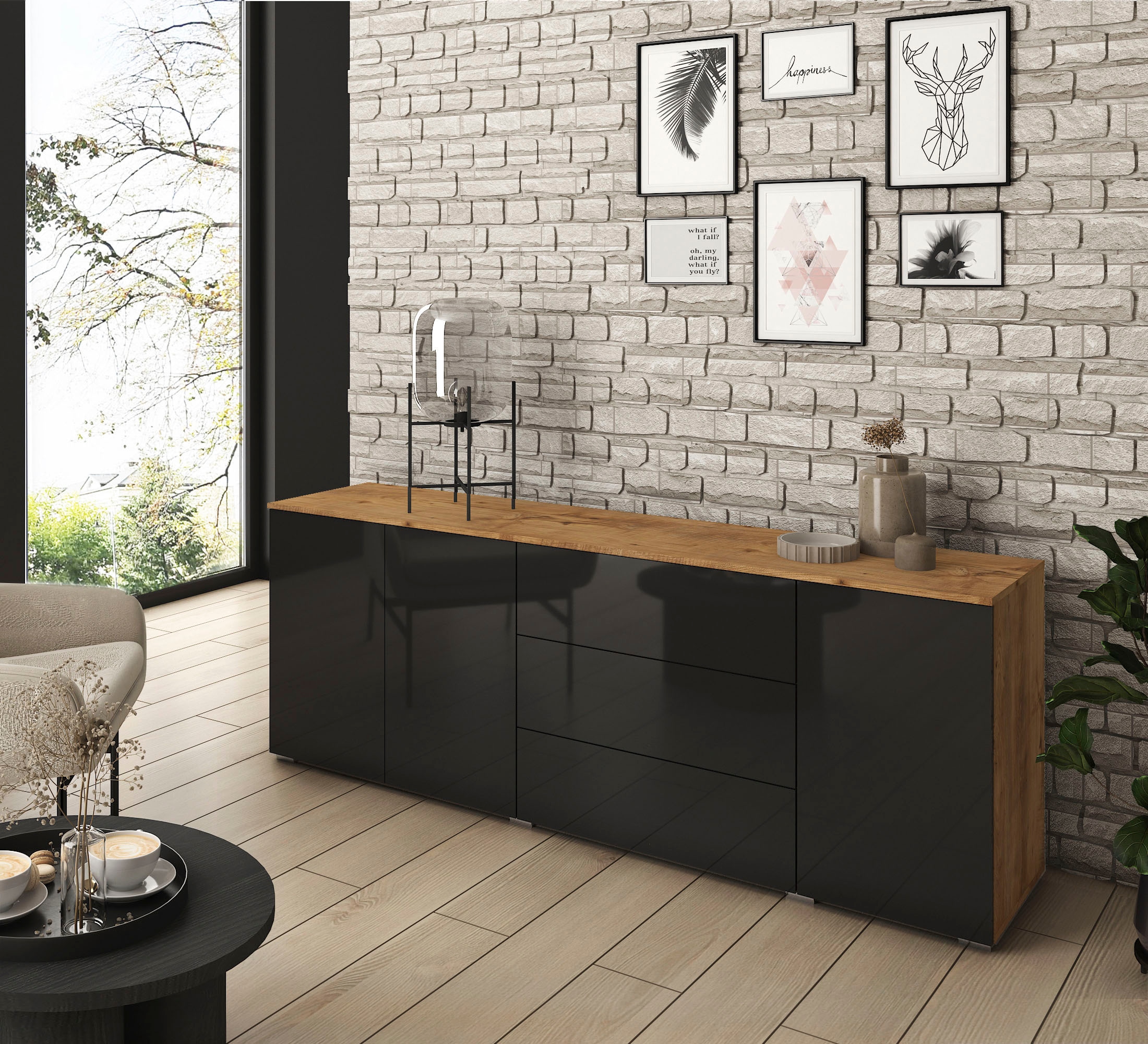 Sideboard »PARIS«, (1 St.), Moderne 190cm breite grifflose Kommode, vielseitig einsetzbar